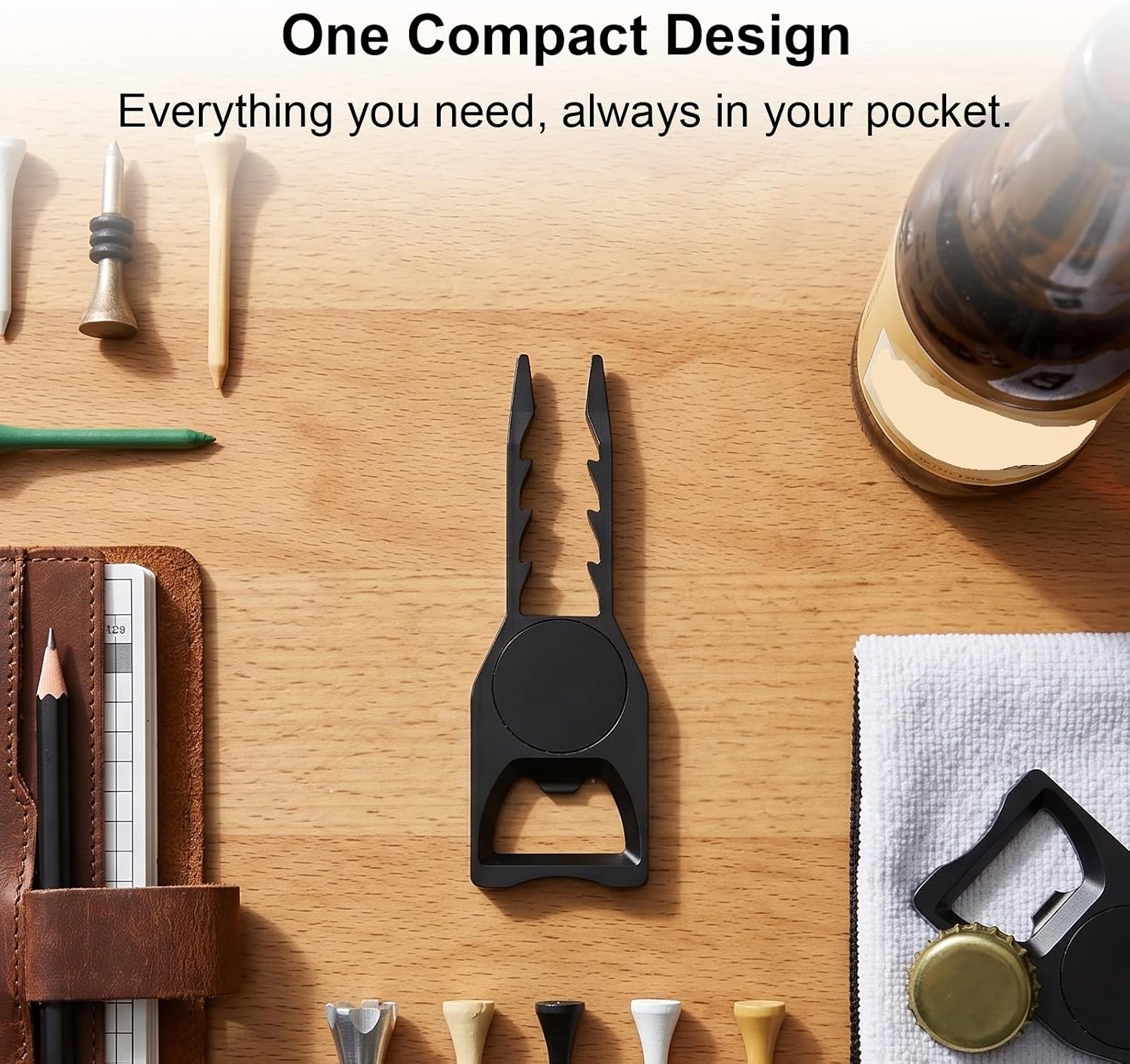 Shkalacar 7 in 1 Metal Divot Tool Ball Marker Tee Height Selector Groove Cleaner with Putter Alignment Aid Temporary Tee Bottle Opener for Golfers Turf Repair Accessory