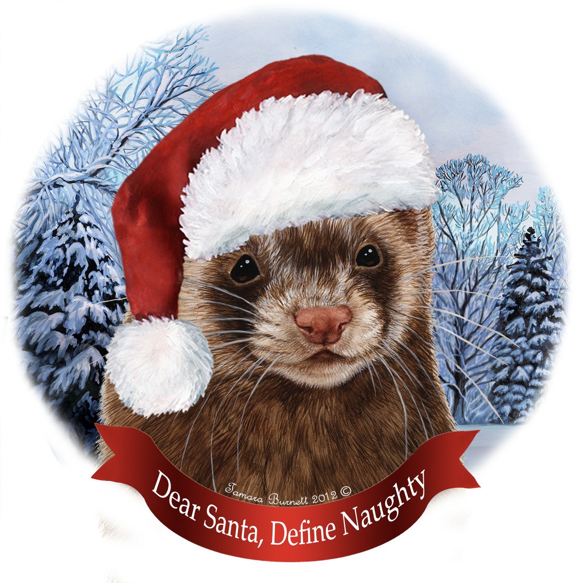 Holiday Pet Gifts Ferret Santa Hat Porcelain Christmas Tree Ornament