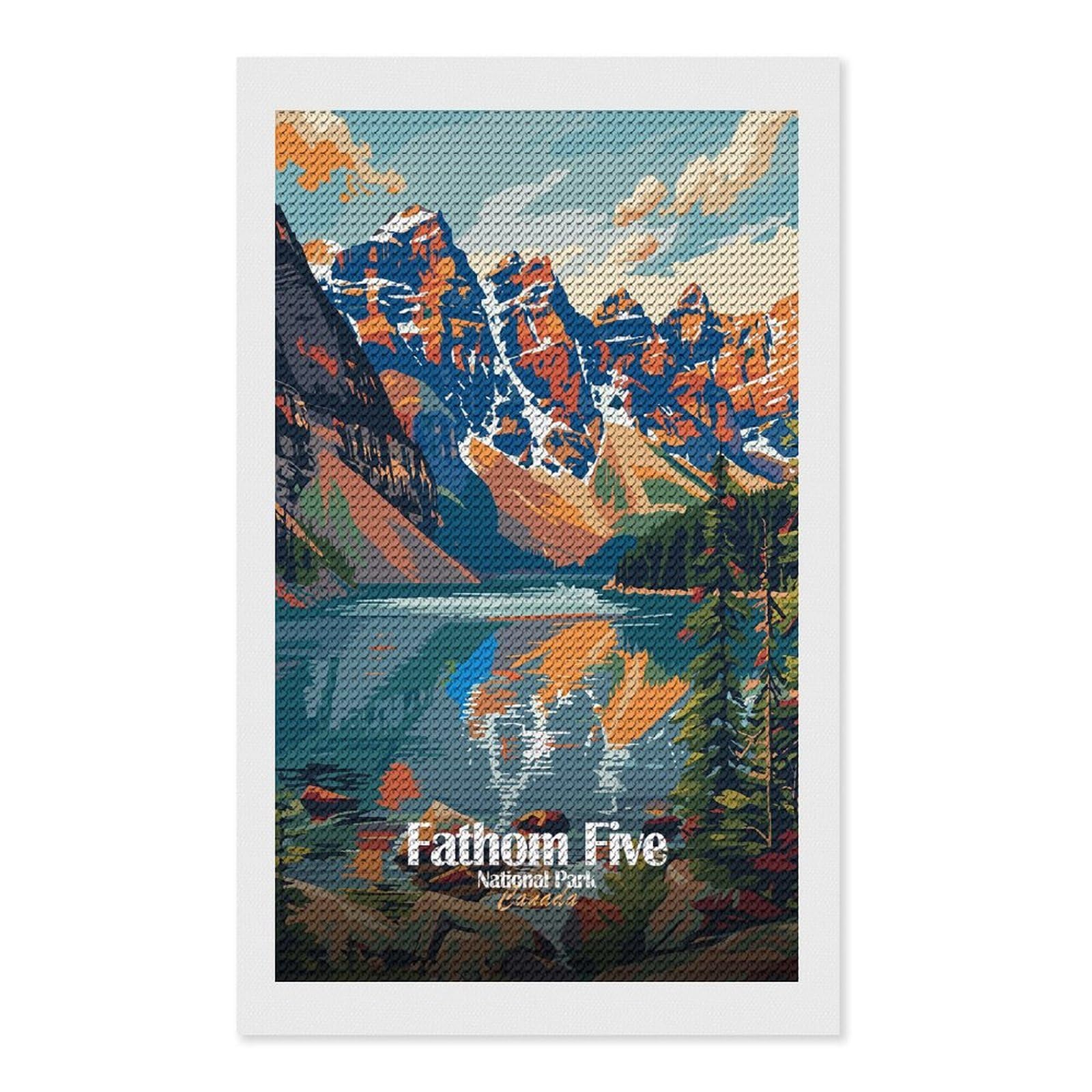 Junmoney Fathom Five National Park Canada DIY Diamond Art Canvas Kit 12"x20", Complete Accessories, Creative Leisure Activity, Home Wall Decor, Gift Idea
