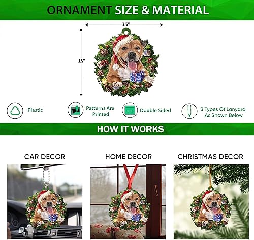 Miniatura 2 de Talataca Staffordshire Bull Terrier con corona de sombrero de Navidad, corona de perro 2D plano para espejo retrovisor de automóvil, accesorios para