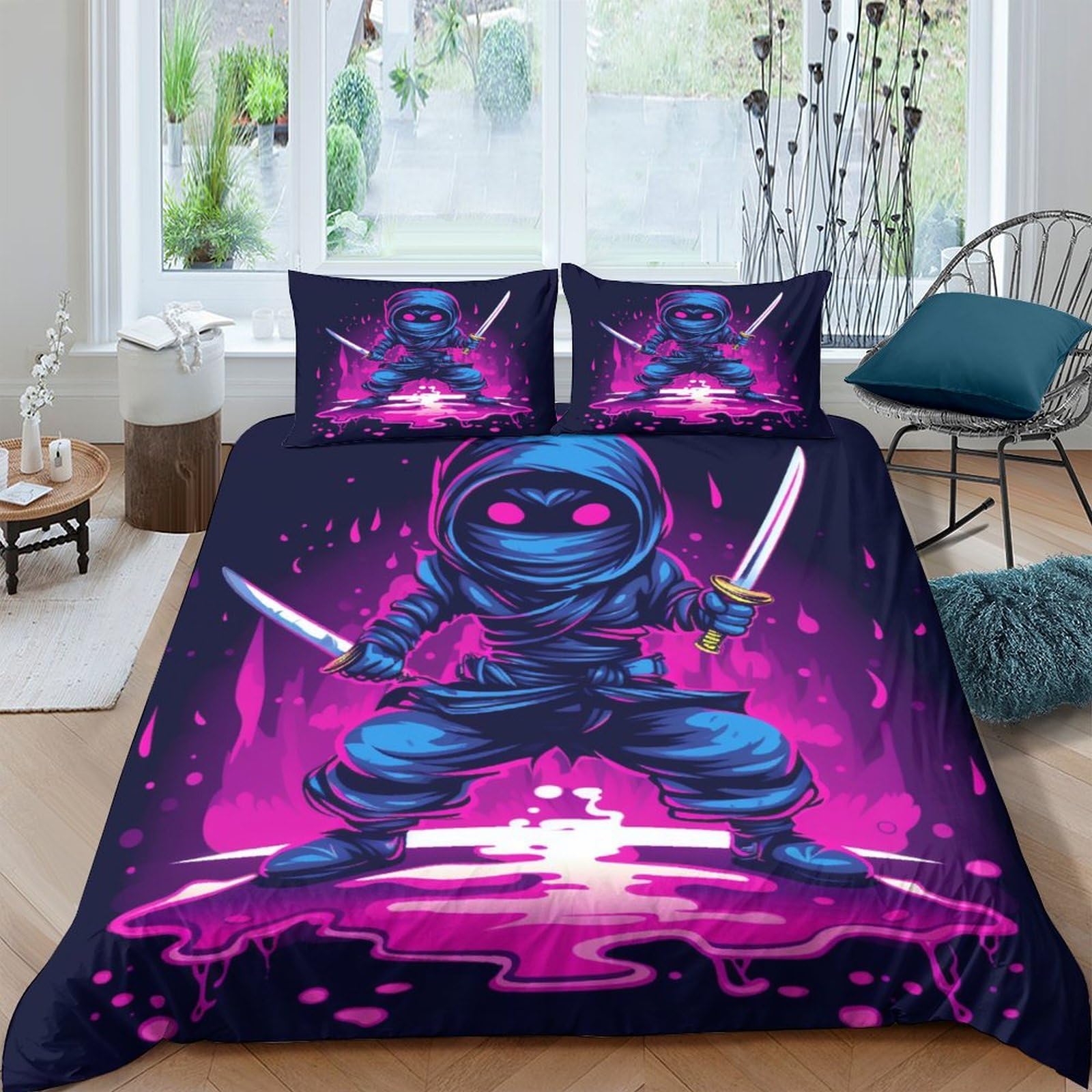 BARDYS Double Sword Ninja Quilt Cover 3D Print Anime Duvet Cover for Teens And Adults Comforter Covers with Zipper Closure Bedding Set Soft Microfiber with Pillow Cases 3 Pieces King（220x240cm）