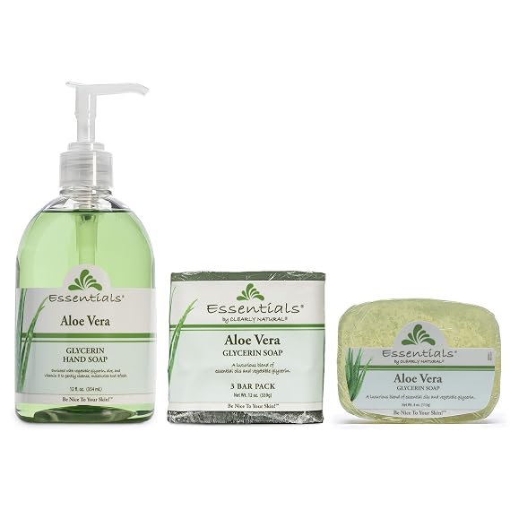 Clearly Glycerin Bar Soap, Aloe Vera, 12 Ounce, Pack of 3 | Moisturizing, Whole Body Use, Maintains Skin pH Balance, Rinses Clean, No Sticky Residue, Packaging May Vary