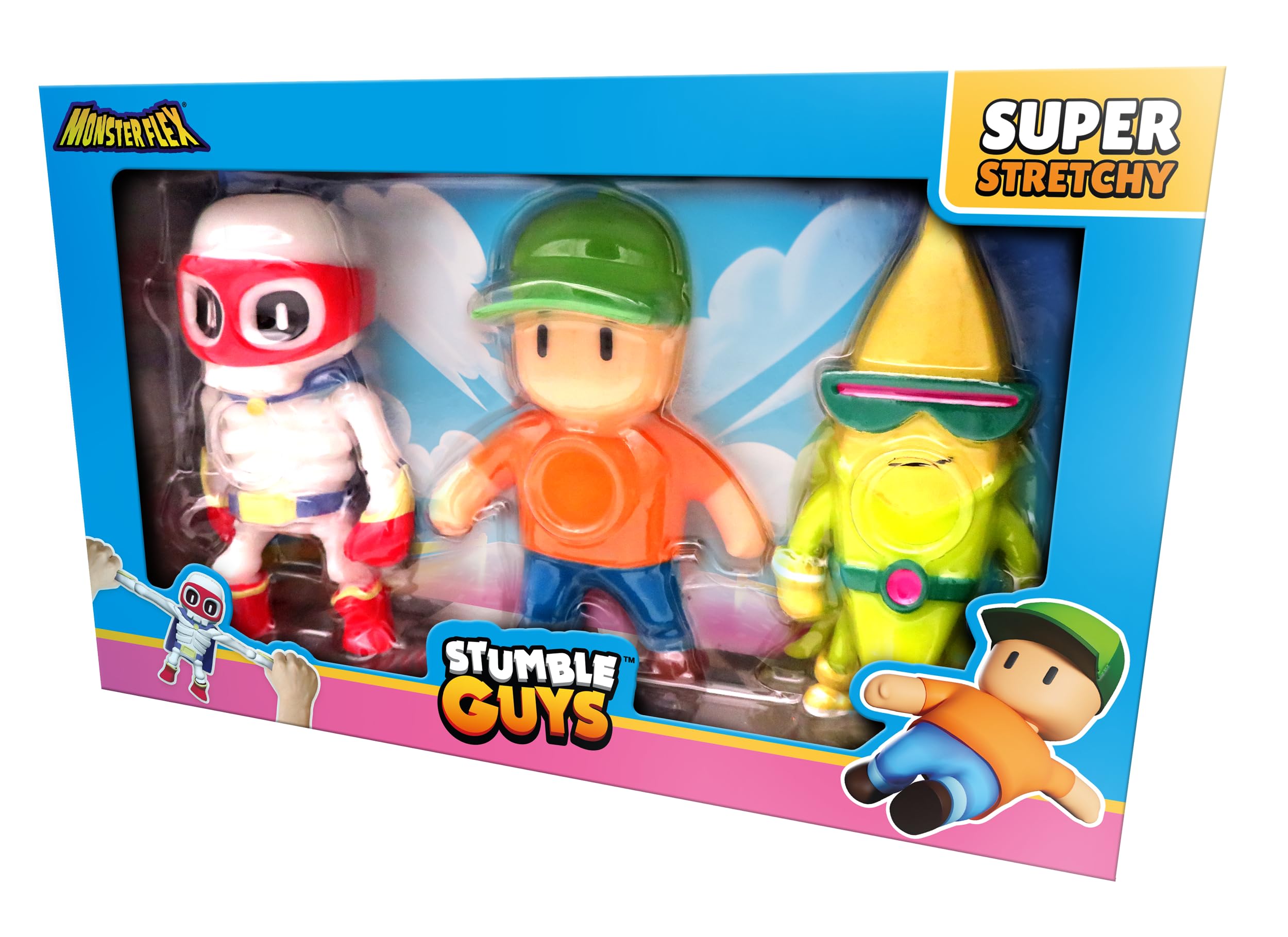 Silverlit - Stumble Guys Pack de 3 Figurines Monster Flex 12 cm – Personnages Extensibles et Étirables – Jouet Enfant Dès 5 Ans