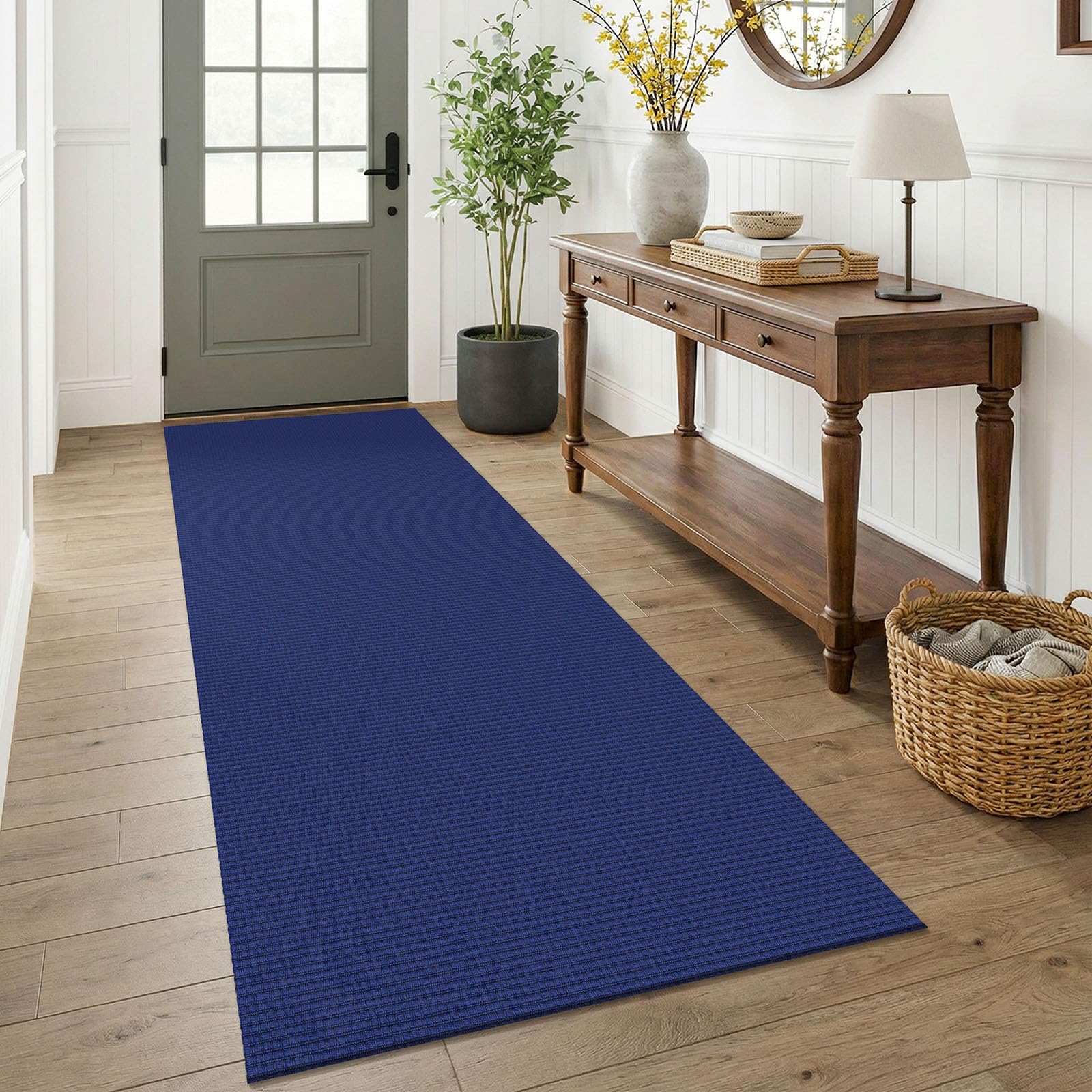 KOZYFLY Woven 3x7 Washable Kitchen Runner Rug, Non Slip Wide Runners for Hallway, Cotton Entryway Runner, Braided Floor Carpet for Entry, Kitchen, Bedside, Hall, Deep Navy Blue — image 1