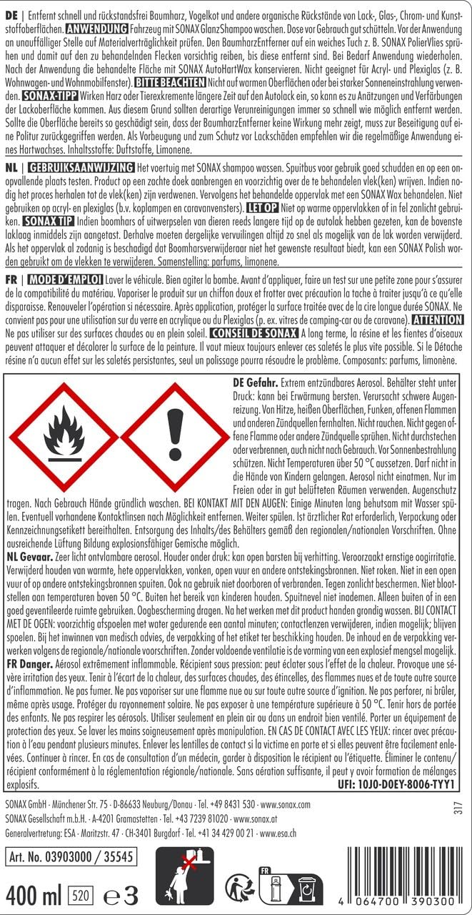 SONAX BaumharzEntferner (400 ml) & Clay-Ball (1 Stück) Problemlöser gegen hartnäckige Verschmutzungen auf Lack und Glas | Art-Nr. 04197000