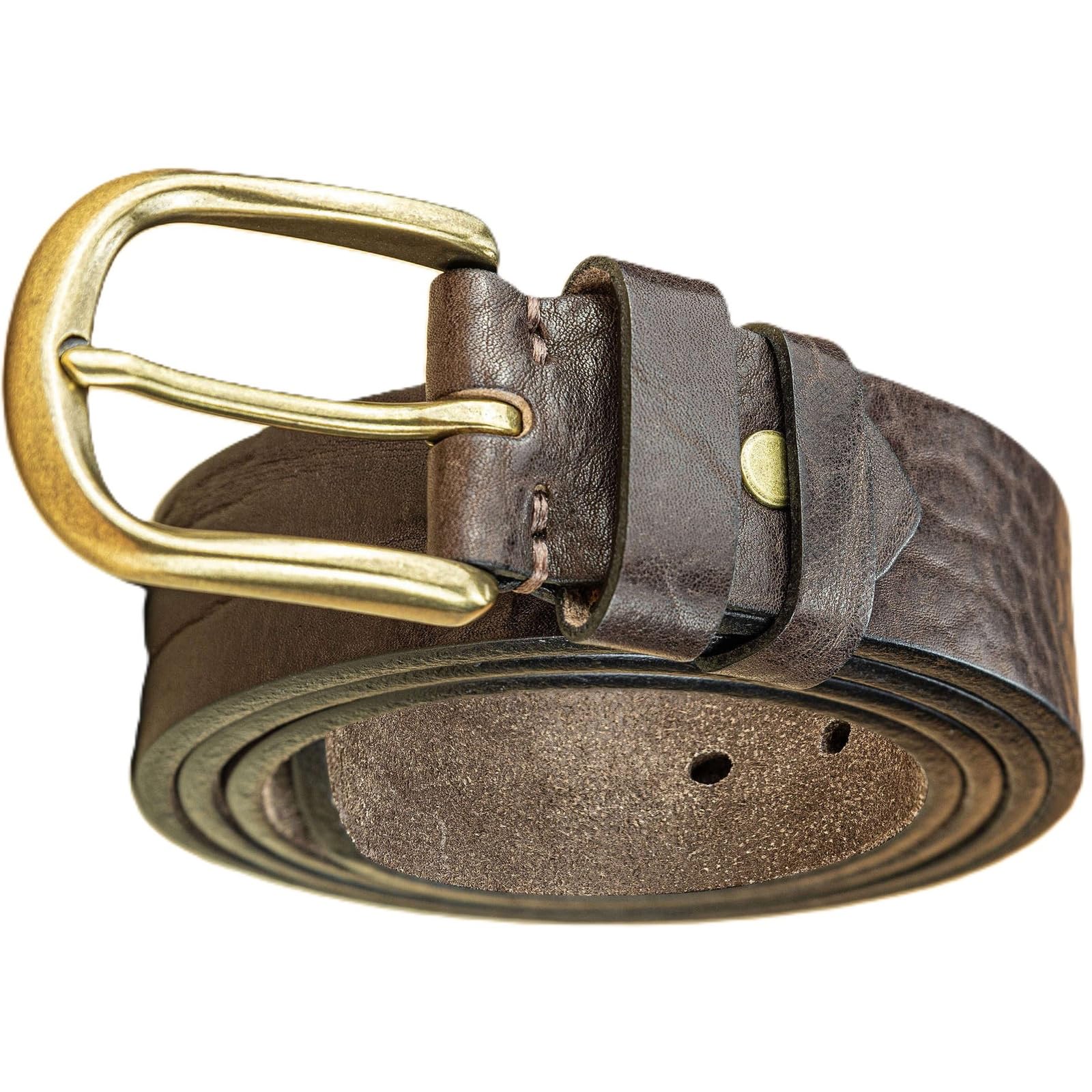 AGUTALITHIC Cowhide Leather Belt for Men Women Casual Distressed Embossed Strap with Solid Brass Buckle for Jeans Pants Dress(120cm/47, Brown)