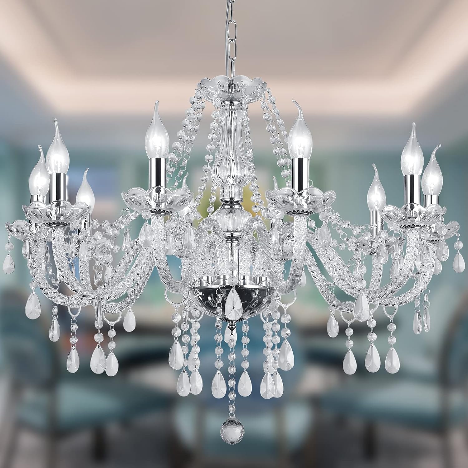 Panghuhu88 Candelabros de cristal con 10 luces modernas colgantes para comedor, sala de estar, dormitorio, pasillo, entrada, decoración elegante (10