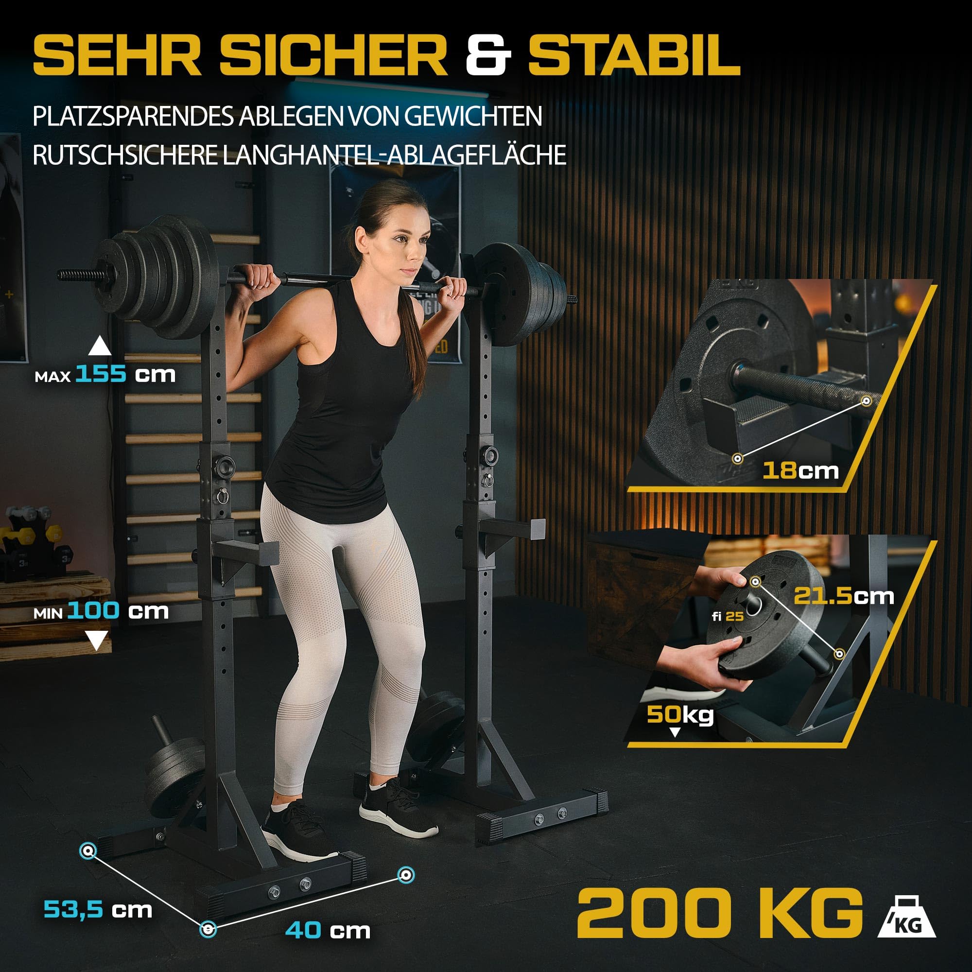 TREX SPORT Hantelständer Hantelablage 12-Fach verstellbar bis 200kg TX-090S | Langhantelständer, Sicherheitsablage mit 7 Höhenstufen, Metall Kniebeugenständer für Krafttraining Zuhause, stabil