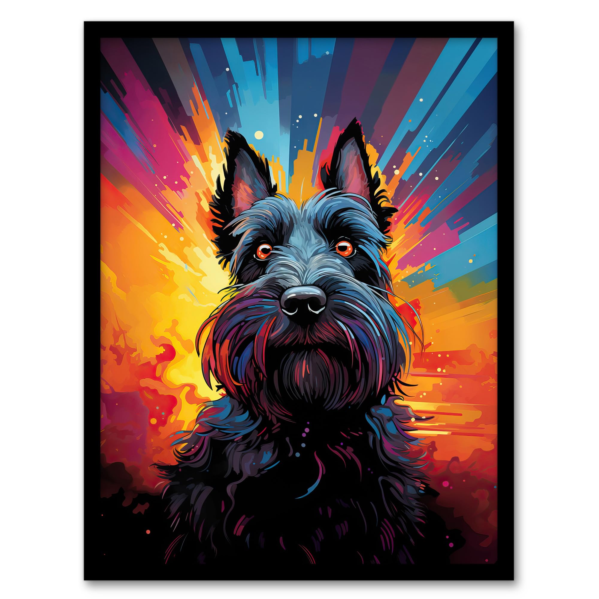 Artery8 Scotty Dog Scottish Terrier Dog Lover Gift Pet Portrait Vibrant Orange Purple Blue Artwork Painting Artwork Framed Wall Art Print A4