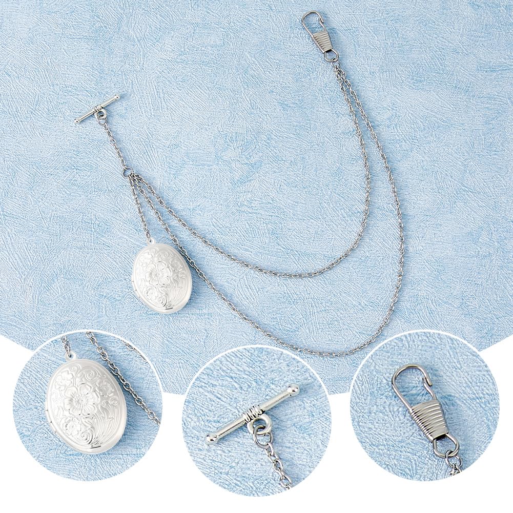 SUPERFINDINGS Lot de 2 chaînes de montre de poche en laiton avec médaillon amovible en forme de fleur pour homme, chemise, manteau, veste, platine, 10.39inch