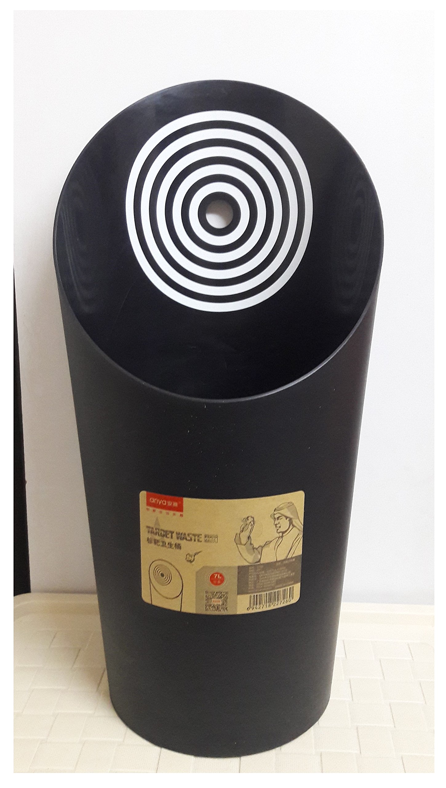 NAMAN RETAILS Brings ANYA Target Dustbin Trash Can Garbage Bin for Domestic and Commercial use. Rich Look, Adds Beauty to your home. Capacity 7 Liters. Material: Plastic. Dimensions: 18 (D) * 48 (L) cms. Color: BLACK