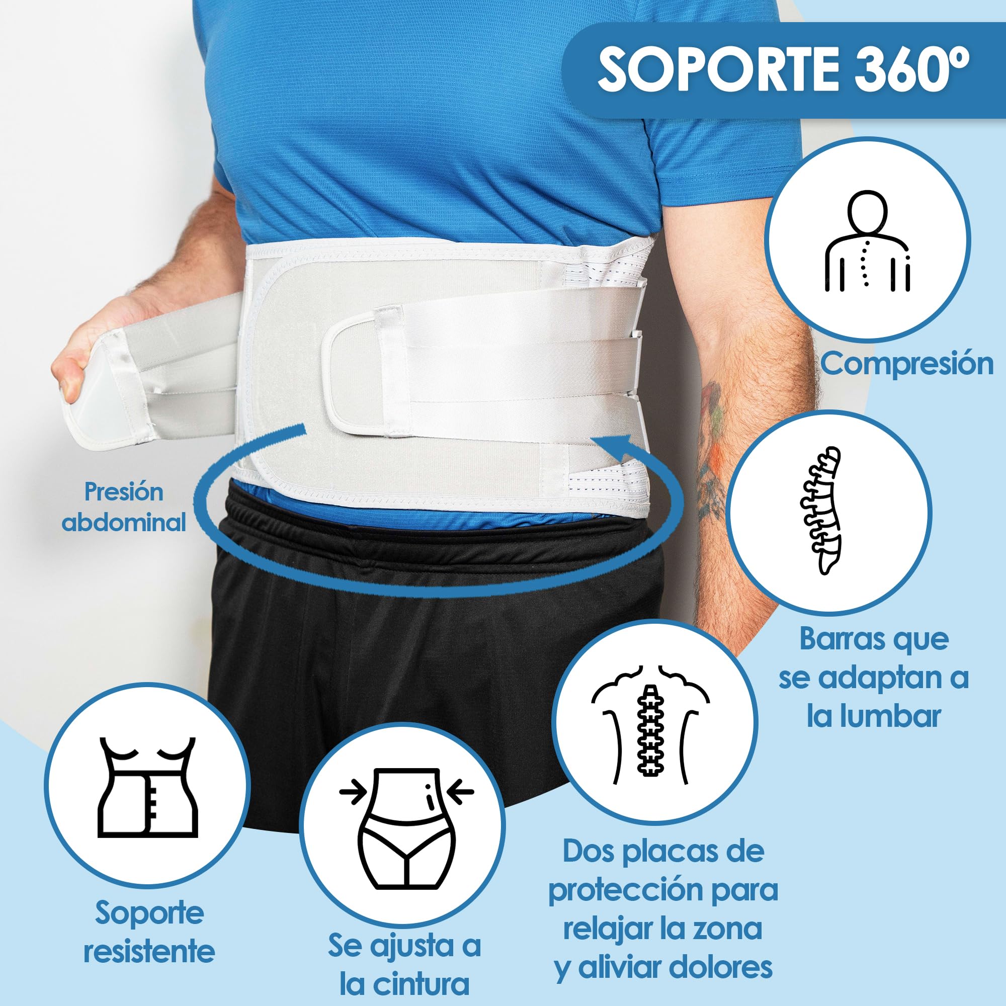 Faja Lumbar Hombre y Mujer con Soporte de Aluminio y Placa de Apoyo para la Cintura. Faja Lumbar con Doble Ajuste y Presión Abdominal, Alivia la Ciática y el Dolor de Espalda. (Talla M)