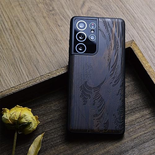 Miniatura 8 de Carveit Funda de madera para Galaxy S21 Ultra madera dura y TPU suave Funda protectora a prueba de golpes, funda de madera única y elegante