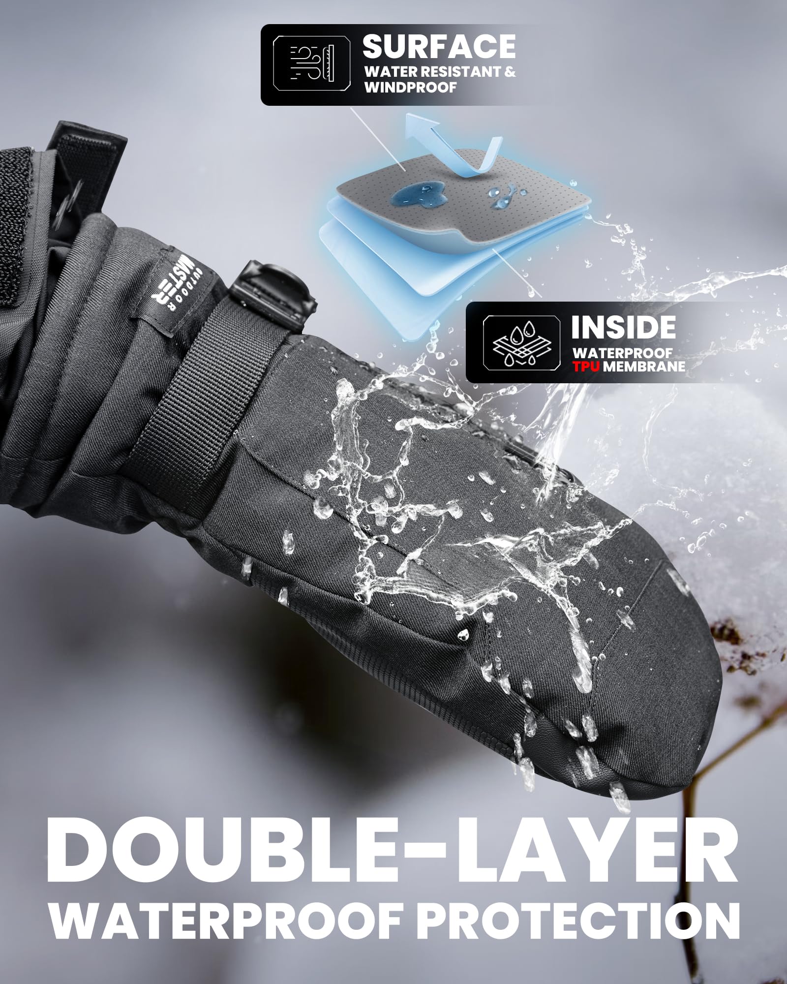 OutdoorMaster Rękawice narciarskie dla kobiet i mężczyzn, 3M Thinsulate, wodoszczelne, zimowe, ciepłe, wiatroszczelne, snowboardowe, rękawice narciarskie z podwójną kieszenią