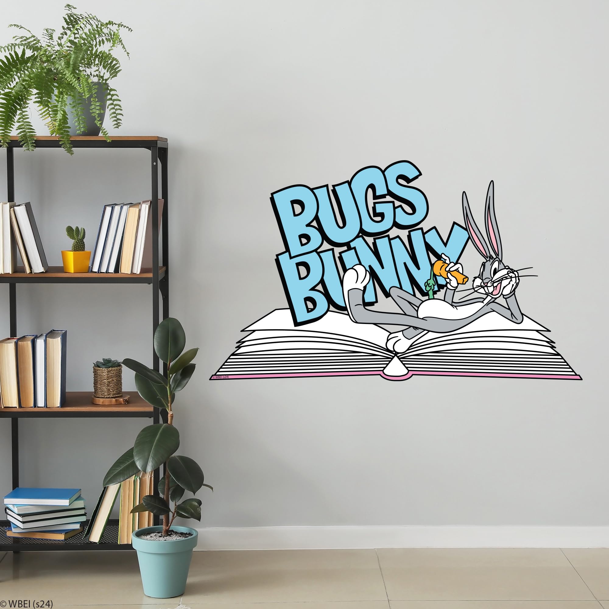 Looney Tunes Wall Sticker - Bugs Bunny Lay on Book Wall Decal Art (60cm Width x 35cm Height)