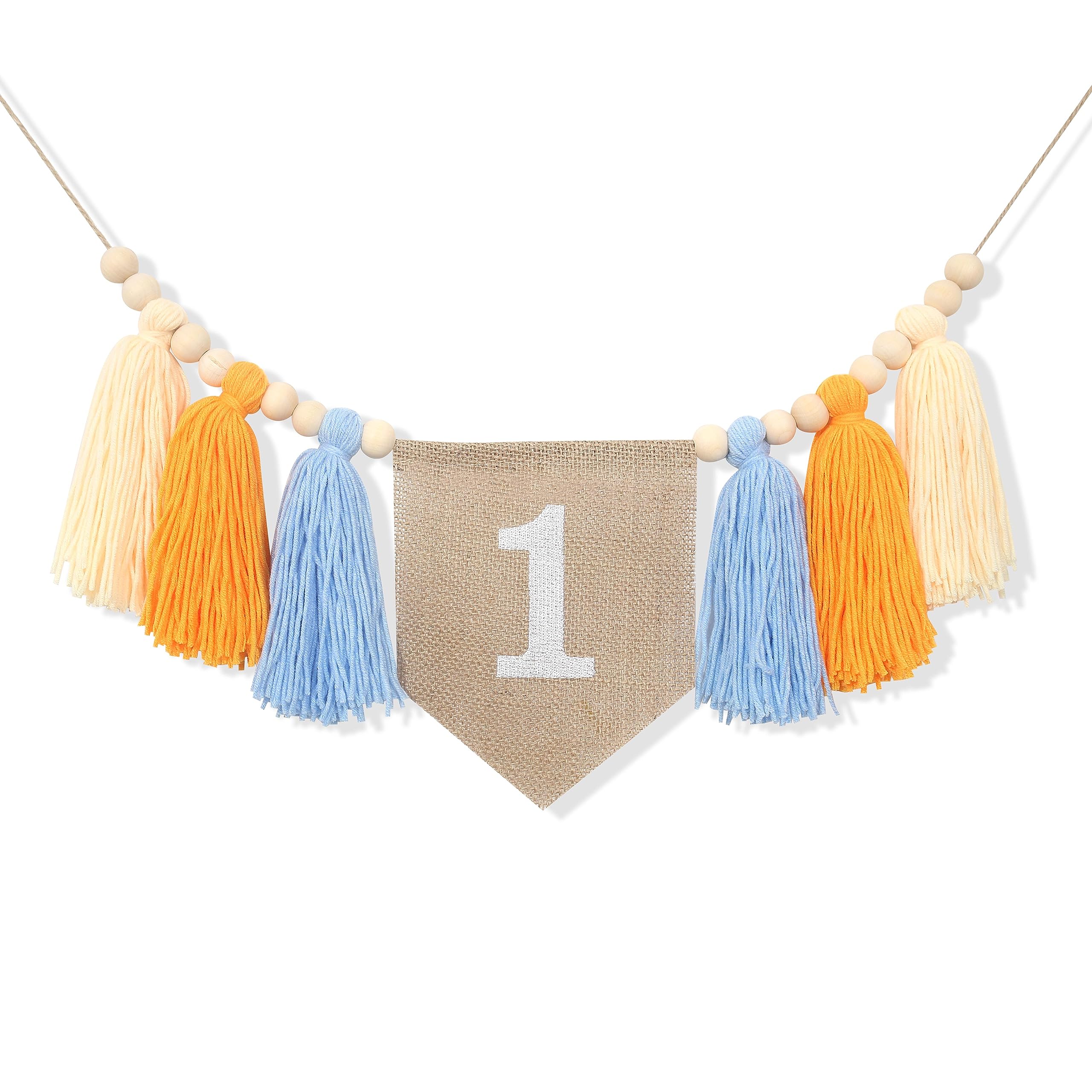 HGFC Gunny Tassel High Chair Banner - Wood Bead Tassel 1st Birthday Banner - Fashion, Youth And Dynamic Theme First Birthday Party Decoration - Birthday Cake Smash Backdrop Banner