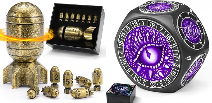 Missile DND Dice Set & Purple 8-in-1 Spinner Dice for DND Dungeons and Dragons Dice Set