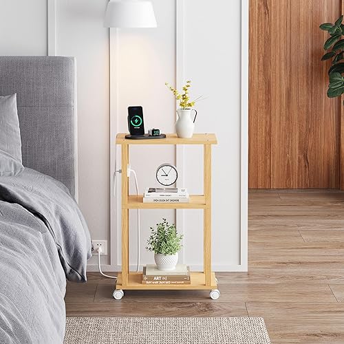 Miniatura 90 de TUTOTAK Mesa auxiliar pequeña y estrecha con estación de carga, juego de 2, mesa auxiliar delgada para espacios pequeños, mesita de noche delgada