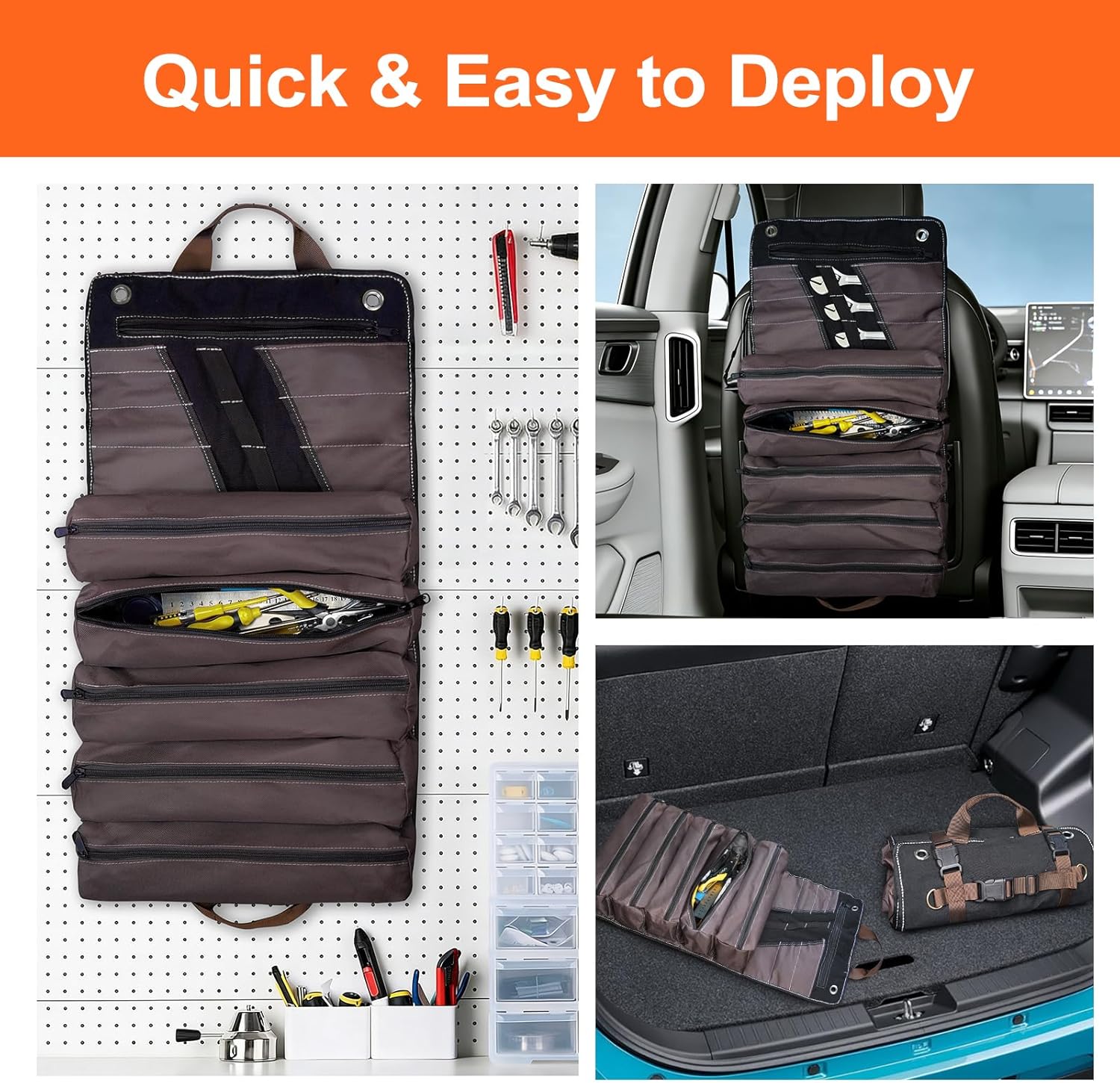 Roll Up Tool Bag Organizer for Men Heavy Duty Tool Wrap Roll Bag Organizers 15L Portable Rollup Toolbag Pouches for Wrenches, Sockets, Hand Tools for Mechanics & Electricians