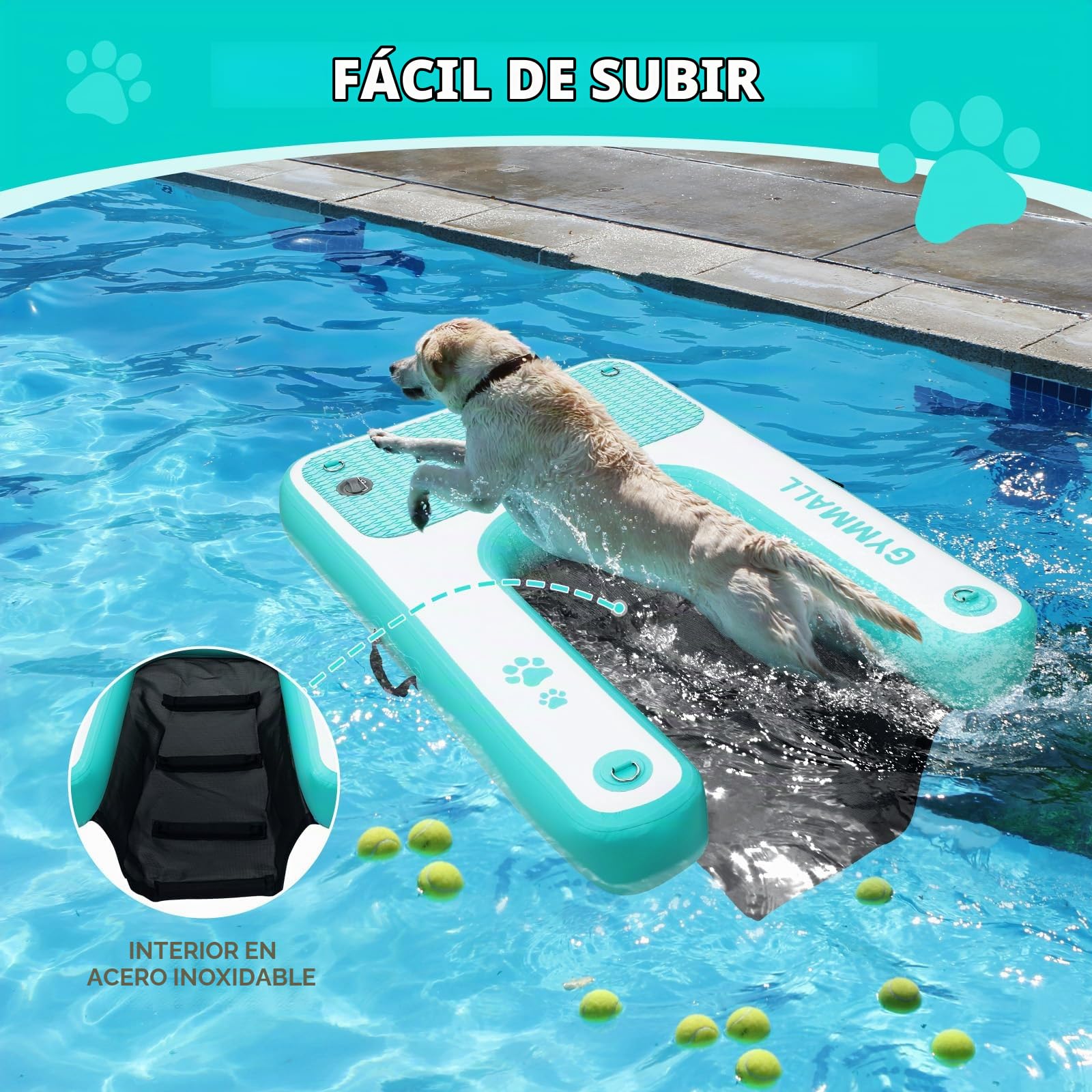 Plataforma Inflable para Perros 120x100cm, Rampa de Agua para Barcos, Piscinas, Lagos y Mar, Plataforma Flotante Antideslizante para Perros de hasta100kg, Rampa de EVA con Escalera para Perros