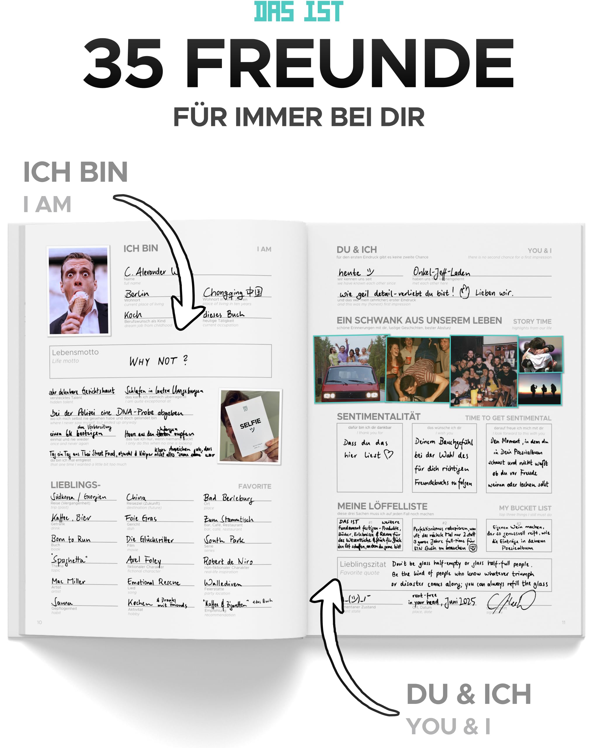 Freundebuch für Erwachsene (Deluxe) Poesiealbum der Freundschaft · A4, Deutsch & Englisch, 35 Freunde · Abschiedsbuch Kollegen · Gästebuch Geburtstag · Geschenk zur Hochzeit · DAS IST Verlag