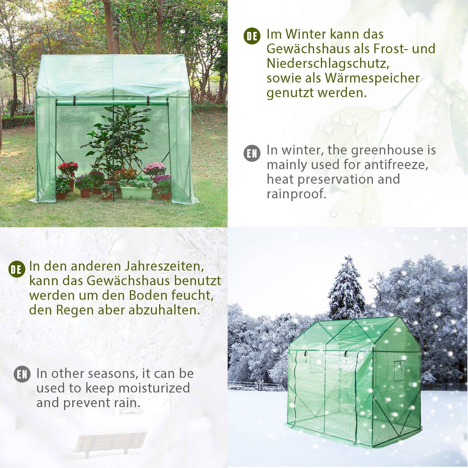 Yorbay Foliengewächshaus 200x140x200 cm mit Belüftungsfenster – Robustes Gewächshaus mit Frostschutz, wasserdicht & uv-beständig – Ganzjähriger Tomaten- & Pflanzenschutz für Garten und Terrasse