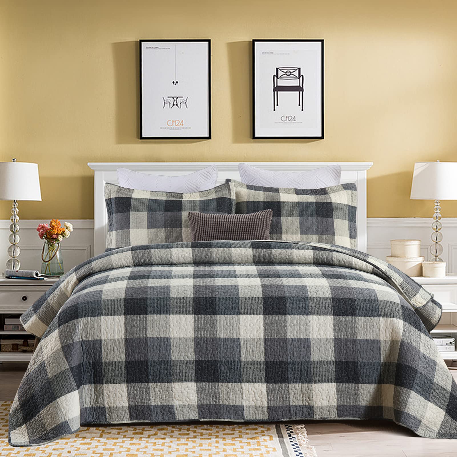 Juego de ropa de cama ligera de 3 piezas con colcha Queen de algodón
