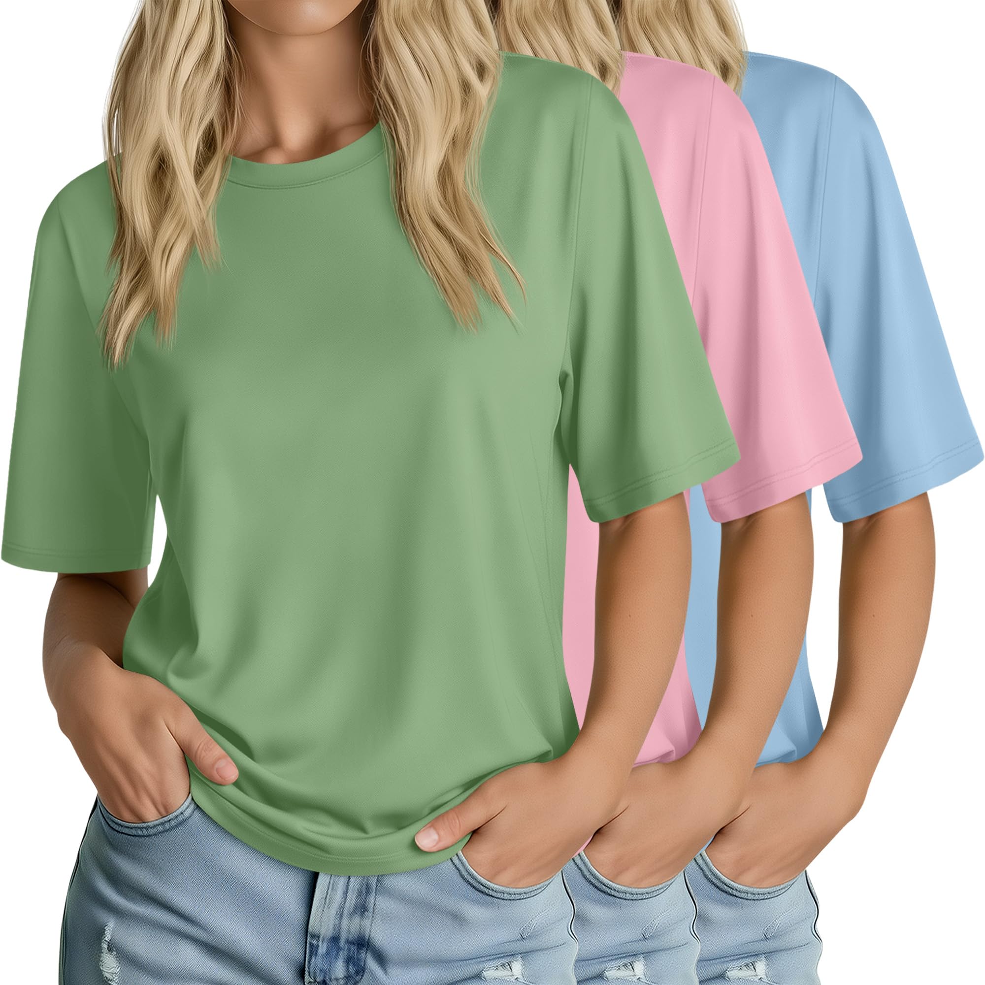 Huukeay 3 Pack Women's Half Sleeve T-Shirts