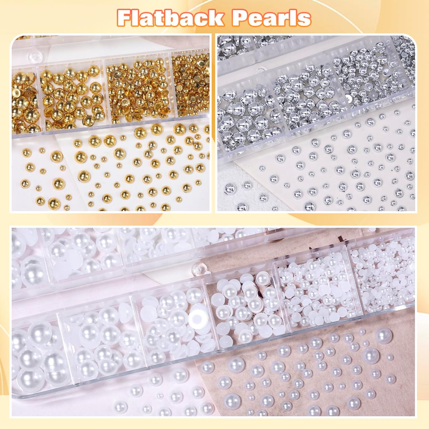 3 Boxes Gold Silver Half Round Pearls for Crafting, White Flatback Nail Pearl Charms Beads, Mix Size 2-8 mm Pearls for Nails Art Supplies DIY Face Makeup with Pickup Pencil Tweezer - Image 6