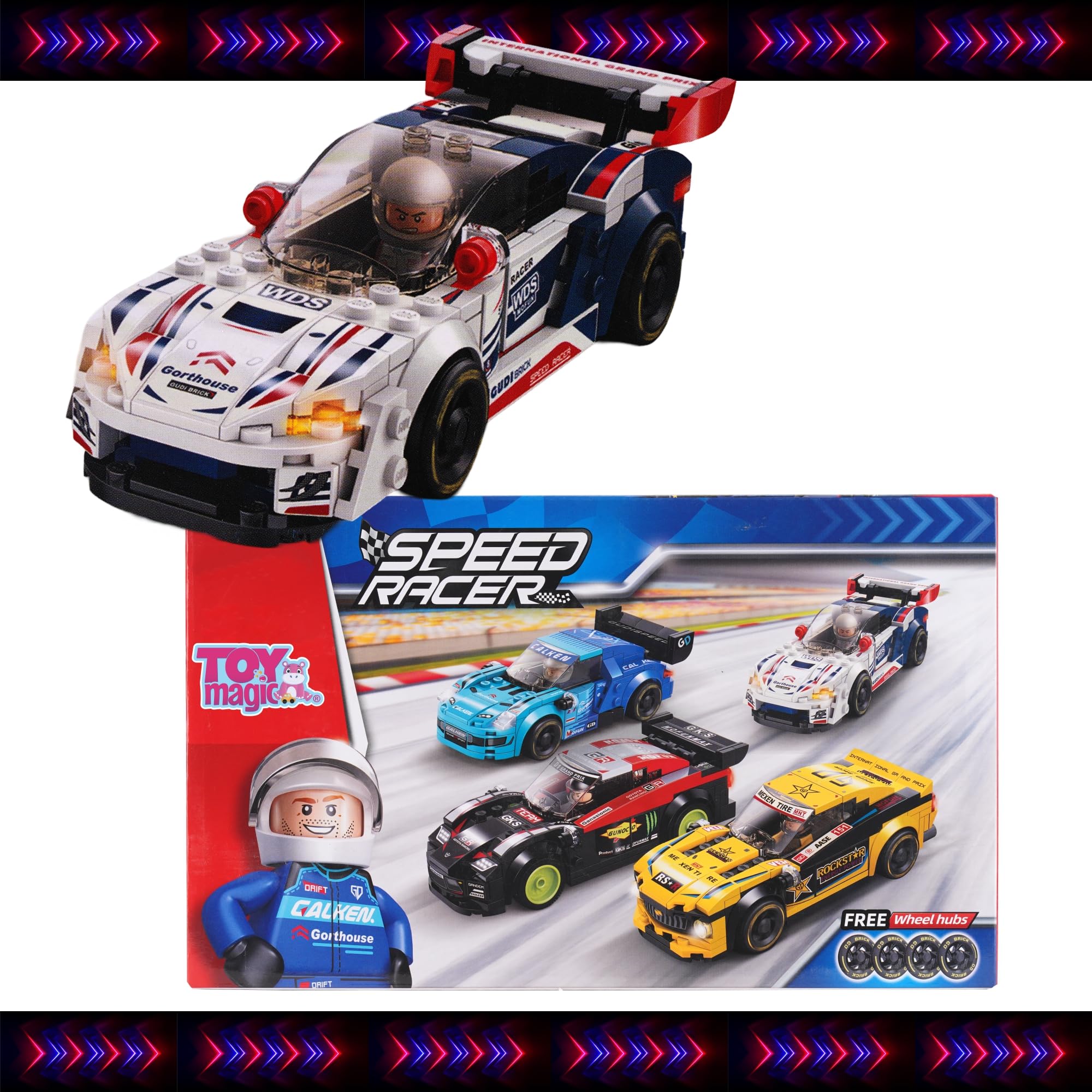 ToyMagic Ghost GT Racer Building Blocks - 188 pcs White Car Model Set - Creative Construction for Kids & Adults - STEM Learning Toy - Ideal Gift for Car Enthusiasts & Young Builders