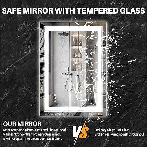 Miniatura 6 de Espejo LED de 32 x 24 pulgadas para baño con luces integradas, espejos de pared iluminados con antiempañamiento, memoria, regulable, 3 colores,