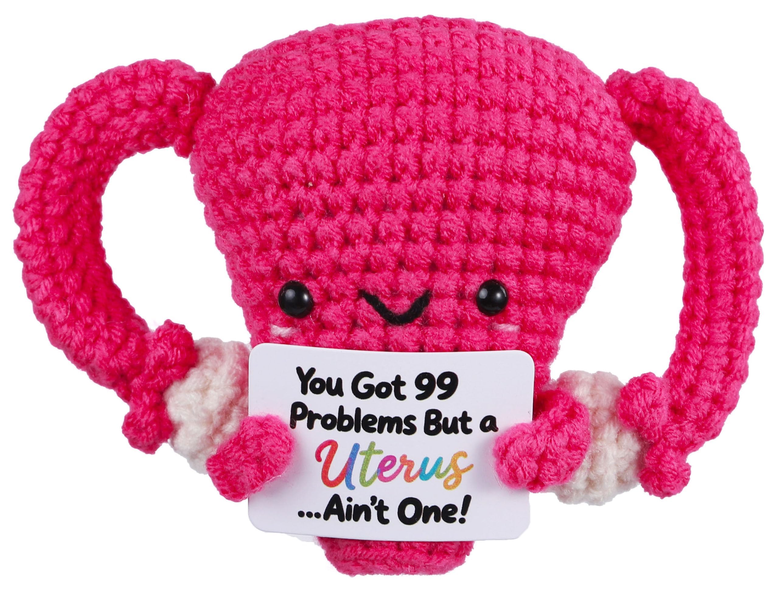 Handmade Stuffed Uterus Plush Toy - Funny Emotional Support Crochet Uterus, Hysterectomy Recovery Gifts for Women, OBGYN Doctor Present with Positive Card