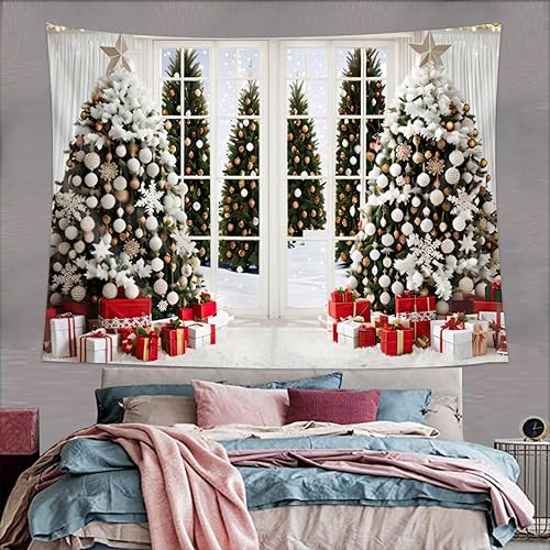 Miniatura 4 de FLYVET Tapiz de Navidad para colgar en la pared, decoración de árbol de Navidad, festival de invierno, tapiz de pared, telón de fondo de fotografía,