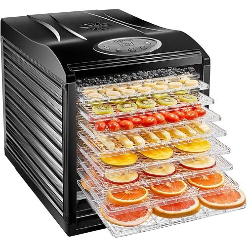 Chefman 9-Tray Food Dehydrator Machine Professional Electric Multi-Tier Food Preserver, Dried Meat or Beef Jerky Maker, Fruit & Vegetable Dryer with 9 Slide Out Trays & Transparent Door, Black
