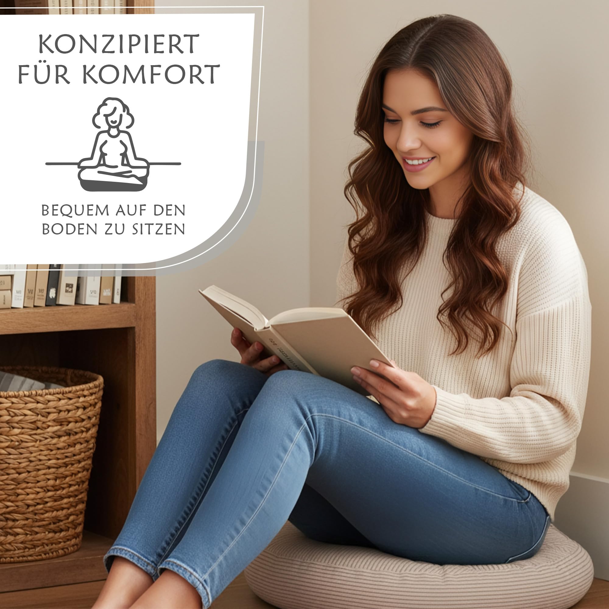 Sitzkissen Rundes Sitzpolster 4er Set 40 cm aus Cord waschbar – Stuhlkissen & Bodenkissen Sitzpolster Stuhlauflage für Esszimmer Wohnzimmer Küche Sitzbank & Hocker Beige