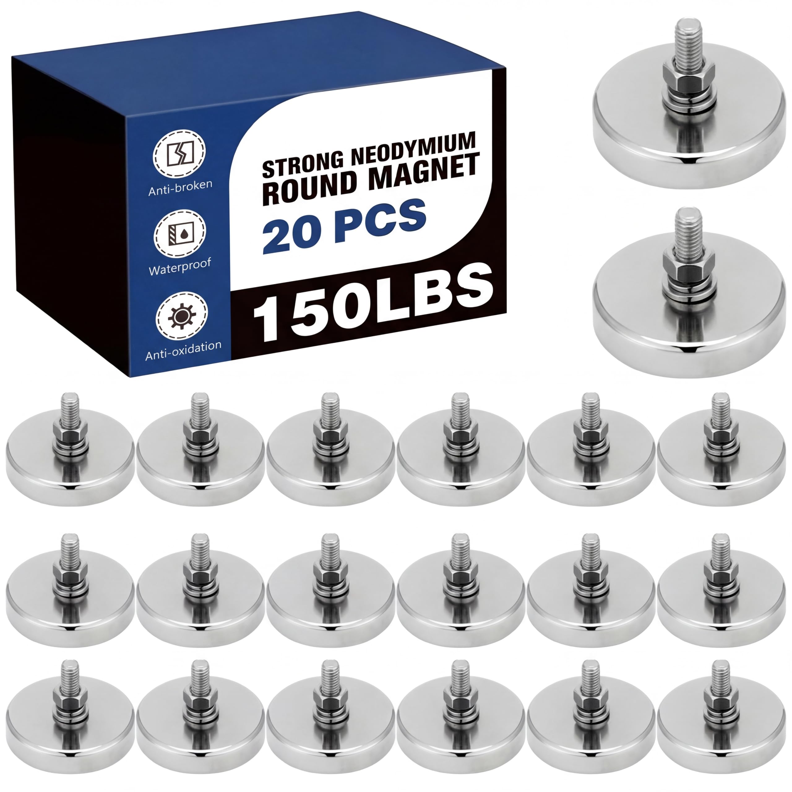 Therwen 10 Pack 150 lb Magnet with Threaded Stud, 1.42 In-90lb-m6, Silver — Amazon image 13