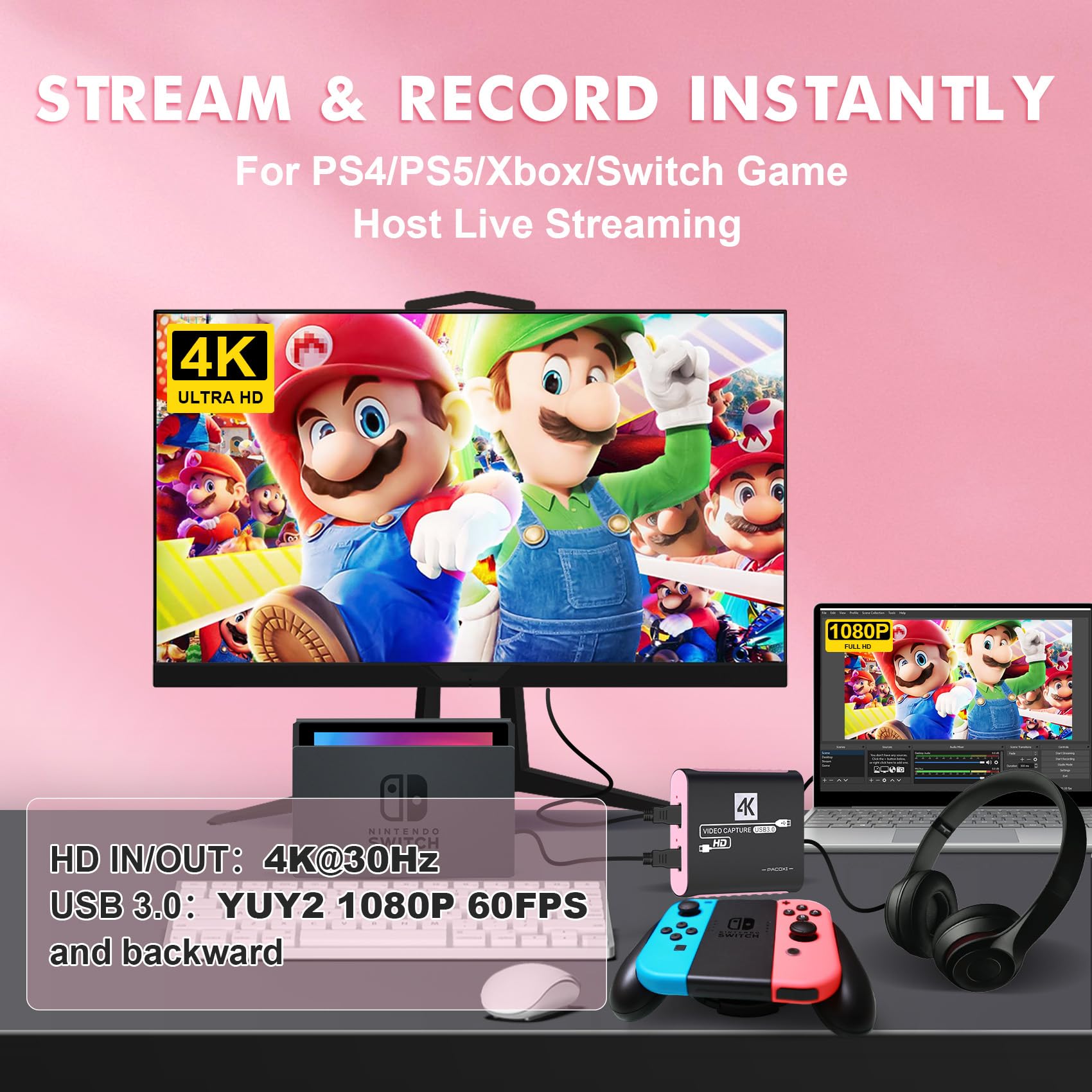 Newhope HDMI Capture Card 1080P 60FPS - USB 3.0 Video Aufnahme Für Streaming Und Gaming