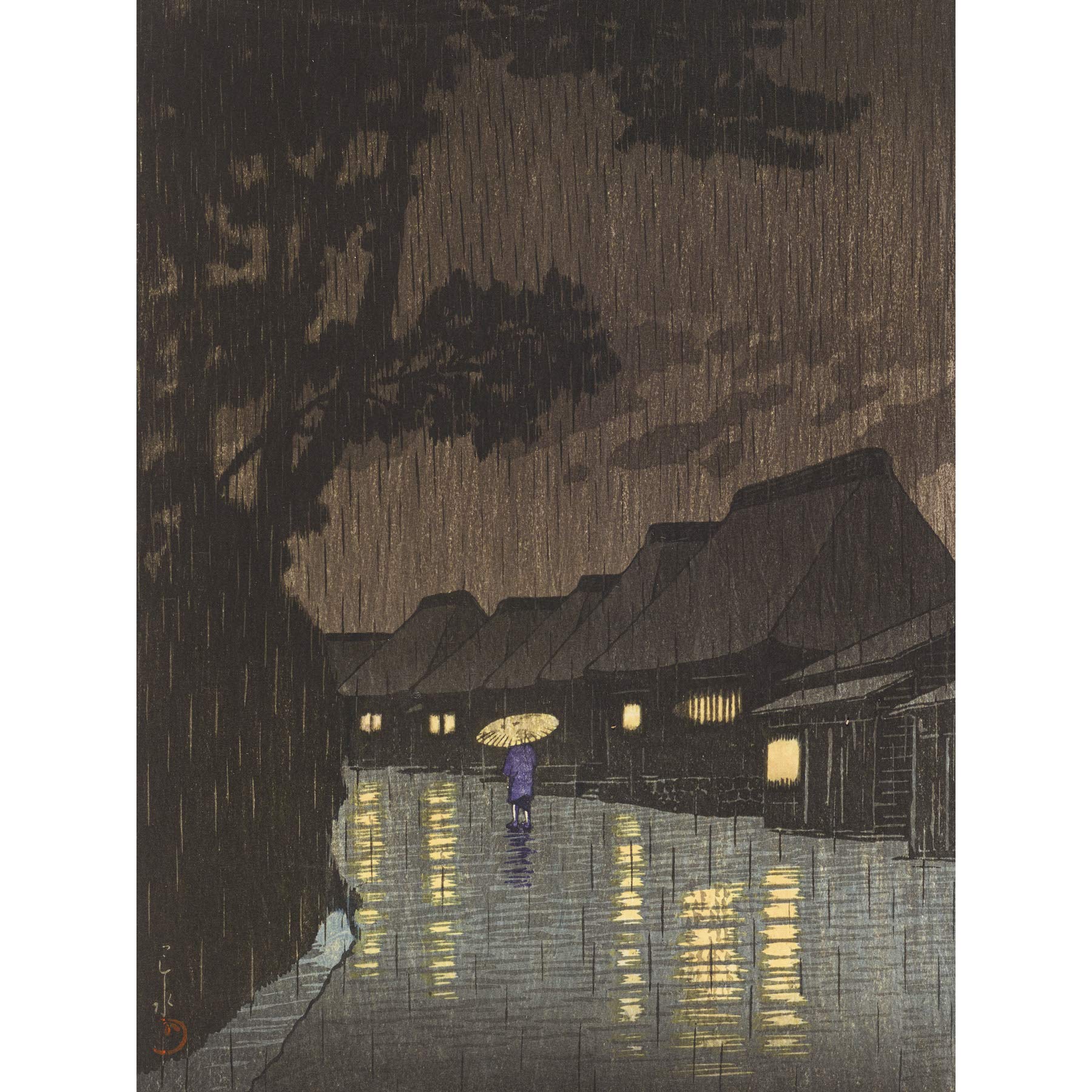 Artery8 Hasui Rain At Maekawa Sochu Premium Wall Art Canvas Print 18X24 Inch