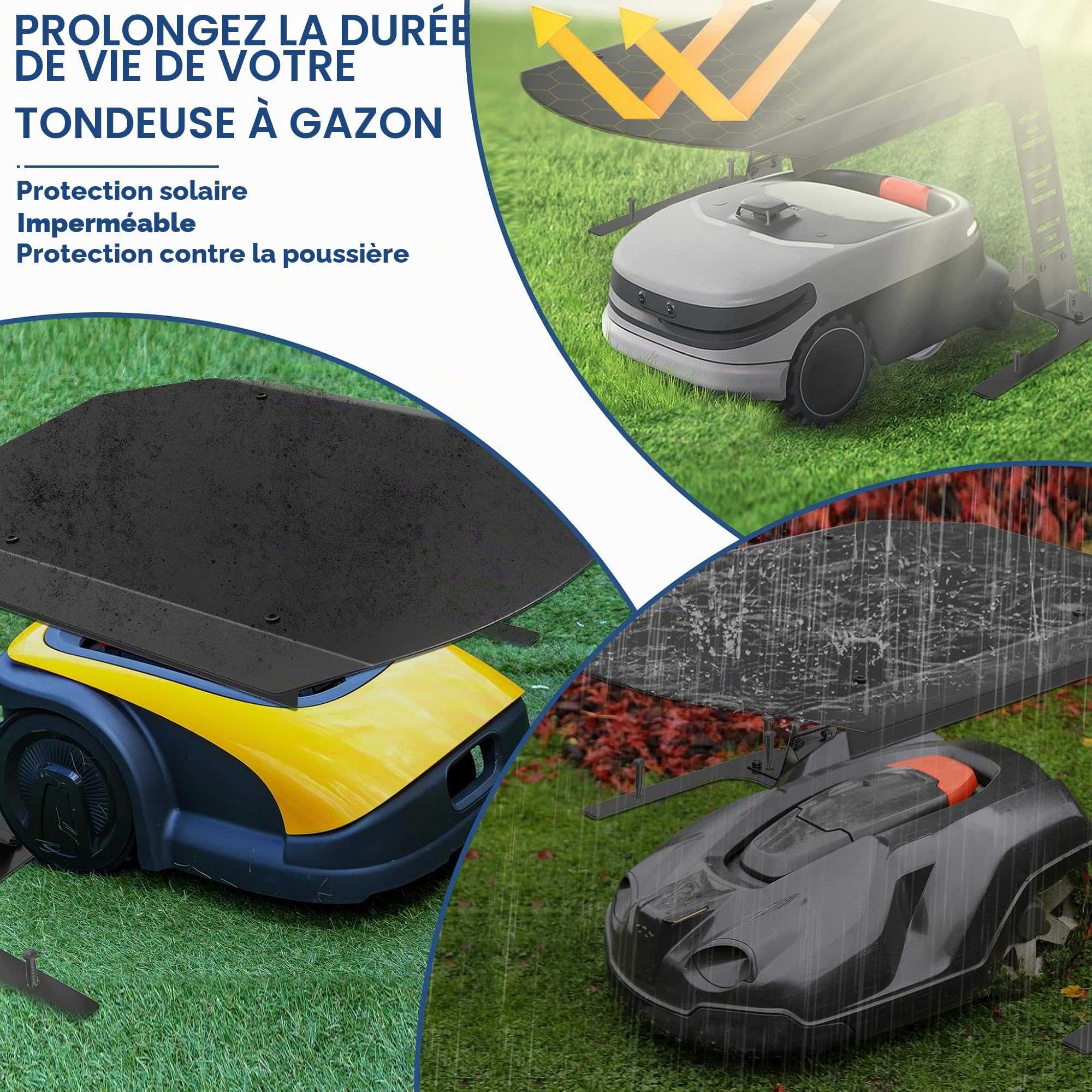 UISEBRT Garage en fer résistant aux intempéries pour robot tondeuse à gazon et tondeuse, résistant aux UV, protection contre la rouille, 77 x 94 x 36 cm