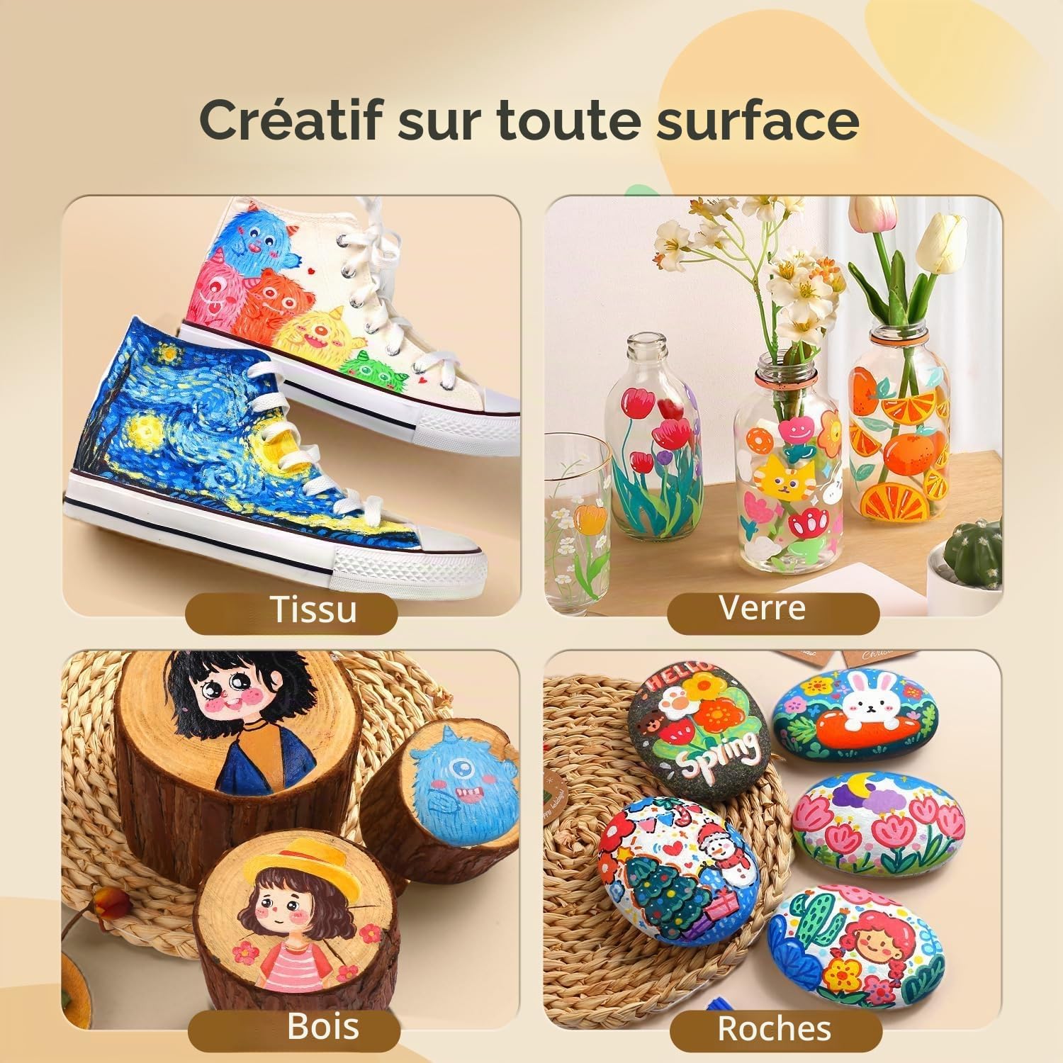 ENMY 80 couleurs Plumone acrylique double pointe, marqueurs créatifs de peinture acrylique, feutre acryliques à base d'eau, pointe pinceau, pour bois, pierre, toile, verre, tissu