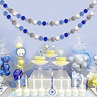 Vista 6 de Guirnaldas de pompones de Hanukkah – Decoraciones de Hanukkah – Guirnaldas de bolas de fieltro blanco con cuentas de Janucá, azul, azul oscuro, gris
