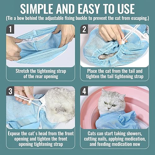 Miniatura 6 de PATYELF Bolsa de baño para gatos, red de lavado de ducha, bolsa de aseo para gatos, antimordeduras, bolsa de restricción, bolsa de sujeción de malla