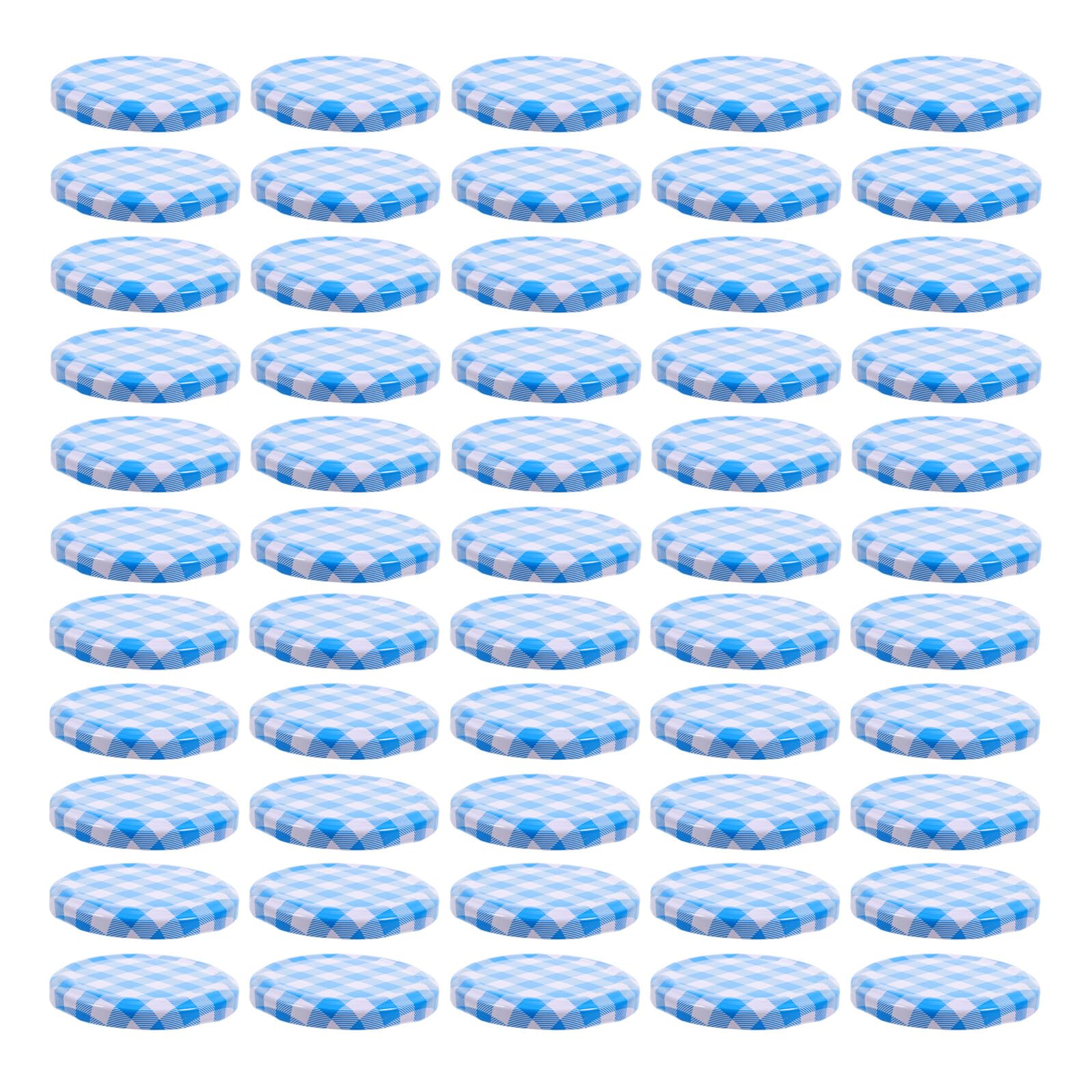 80 Stück Einmachglasdeckel aus Weißblech mit Blauem Karomuster, 58 Mm | Auslaufsichere Aufbewahrungsdeckel, Dichter Schraubverschluss, für Honig und Bonbongläser, Haus und Gewerbe