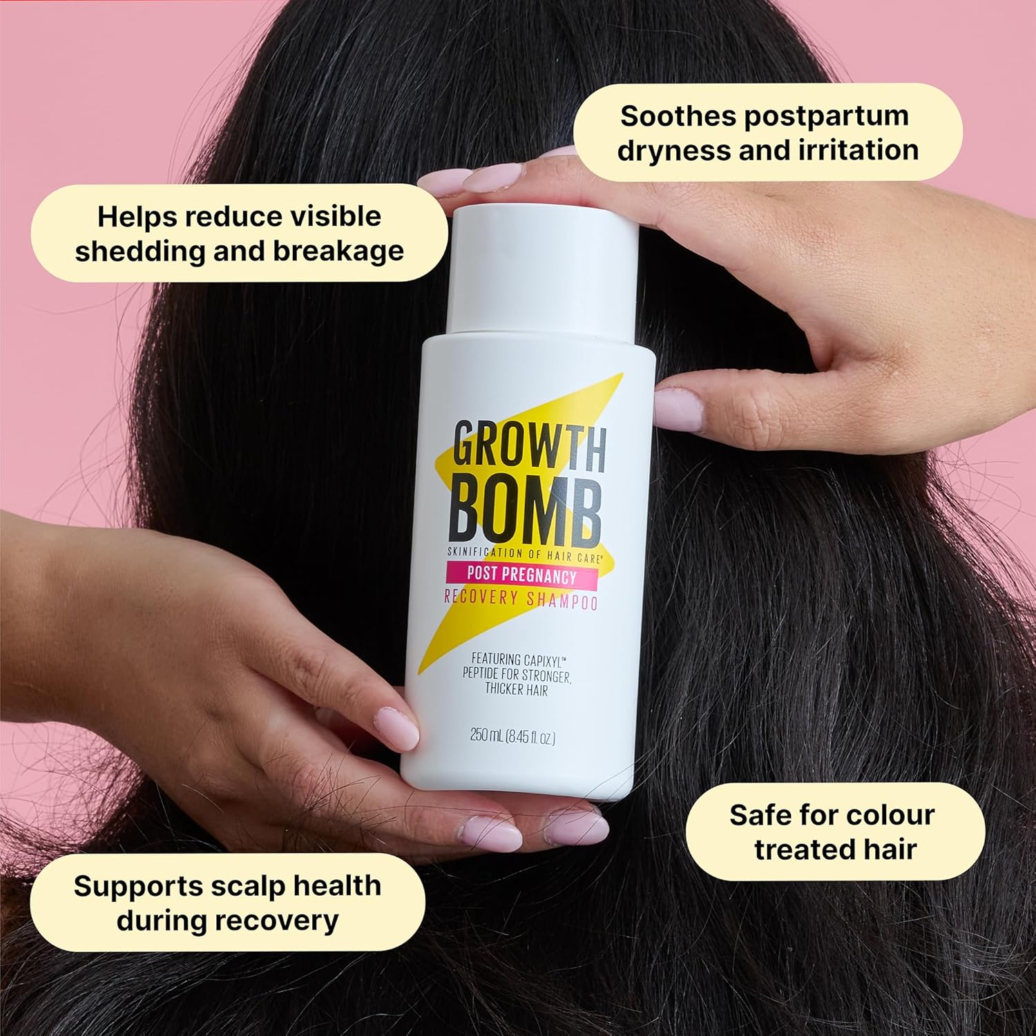GROWTH BOMB Post Pregnancy Recovery Shampoo - Moisturizing Hair Growth Shampoo for Thinning Hair for Women, Routine Thickening Hair Wash w/Biotin for Thick, Full Hair & Help Women's Hair Loss - 250mL
