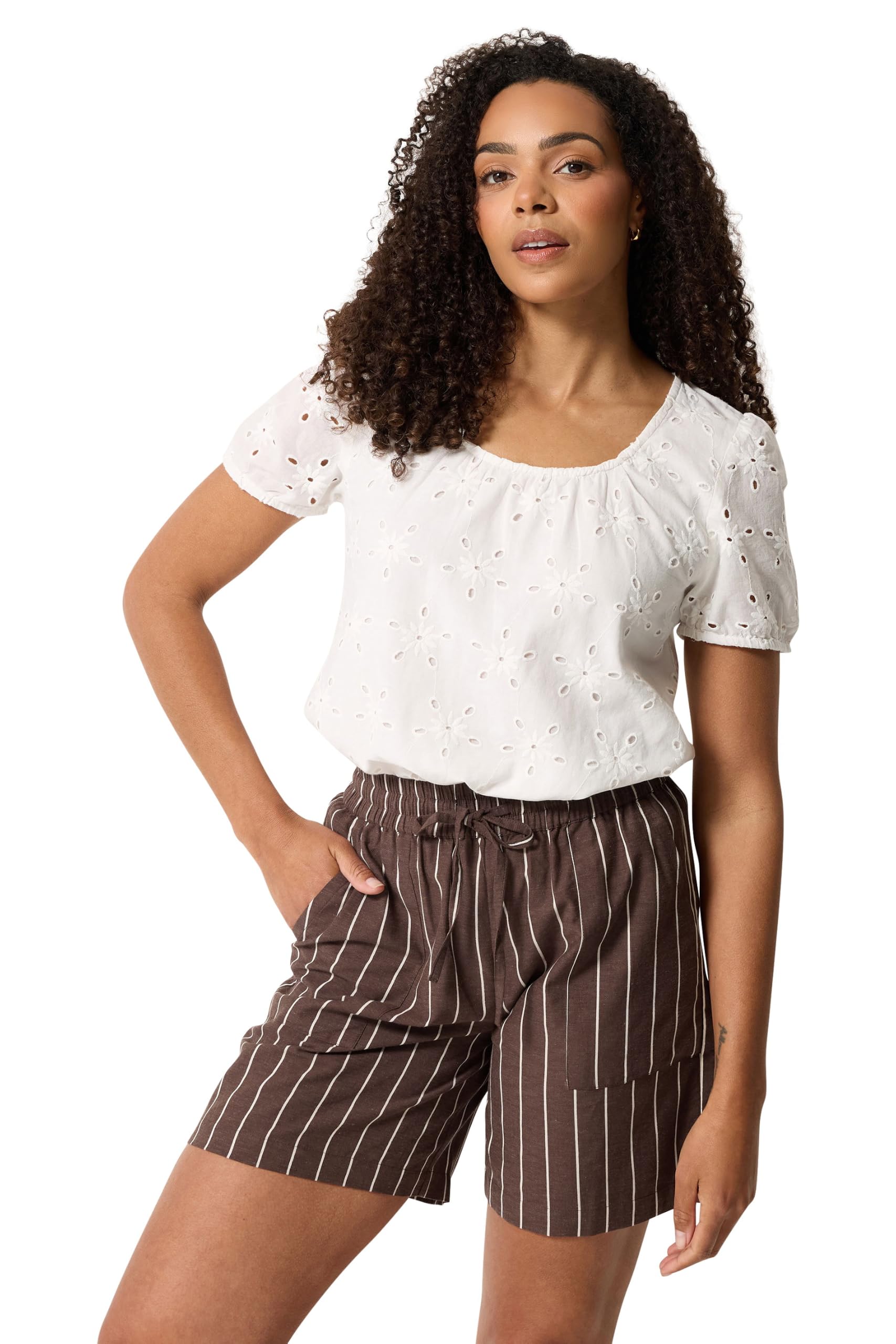 M&Co Brown Stripe Tie Waist Shorts - Women's