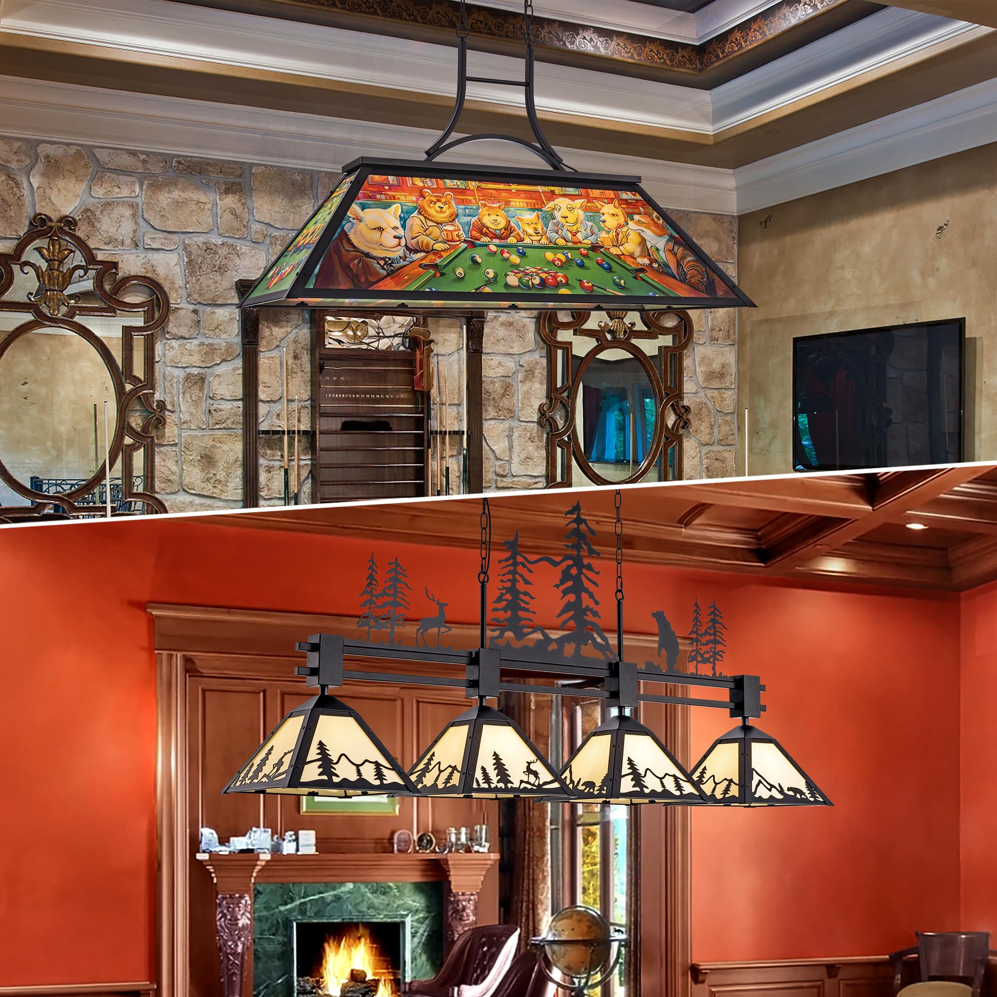 Tochic Tiffany Style Pool Table Light Hanging Billiards Lamp for 7' 8' 9' Pool Table Vintage Billiard Pool Table Lamp Chandelier Lighting Fixture for Game Room Snooker Man Cave Club Kitchen Island Bar