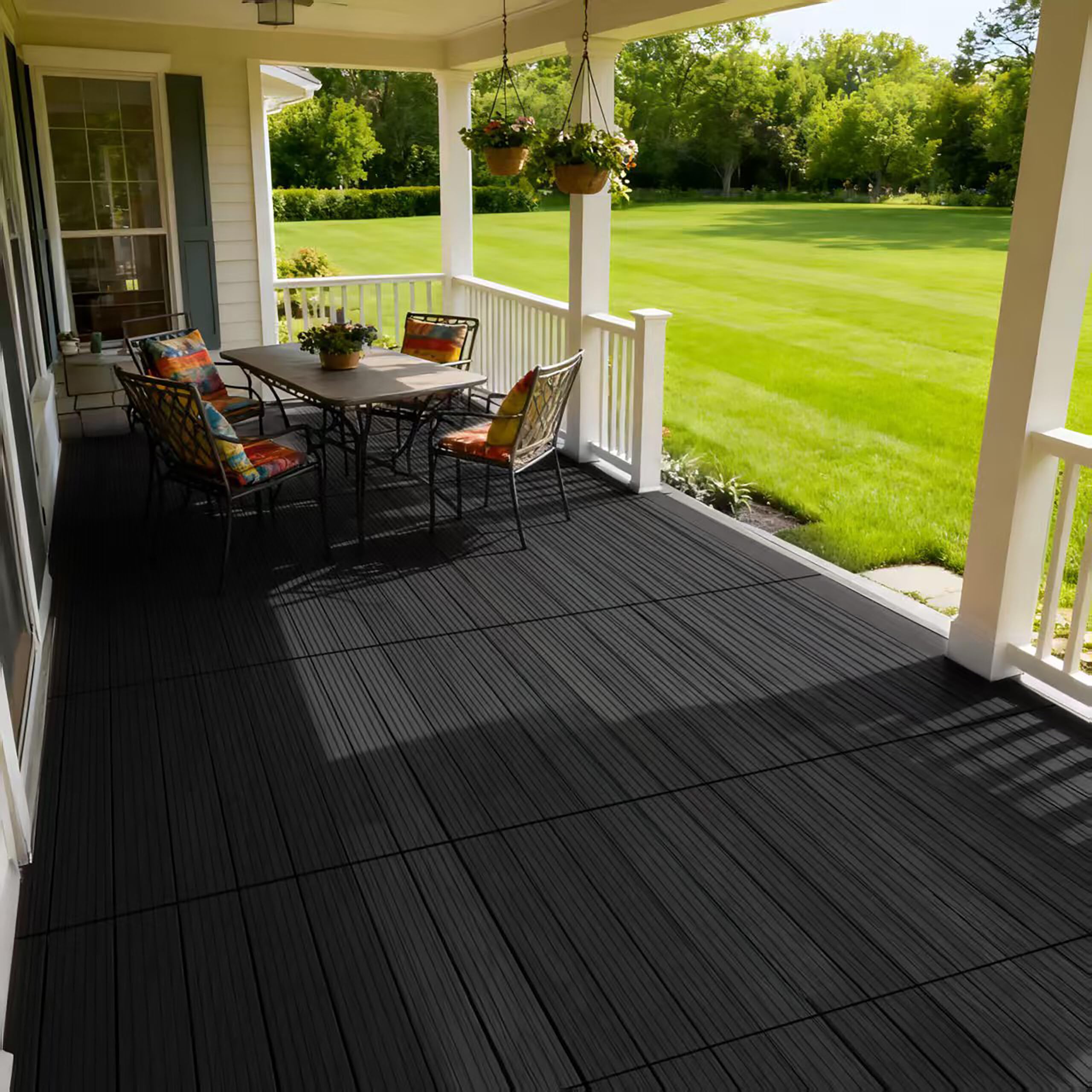 Relaxdays Dalles WPC 6 pcs 60x30 cm, clipsable, résistantes aux intempéries, 1,1 m², Effet Bois, Anthracite