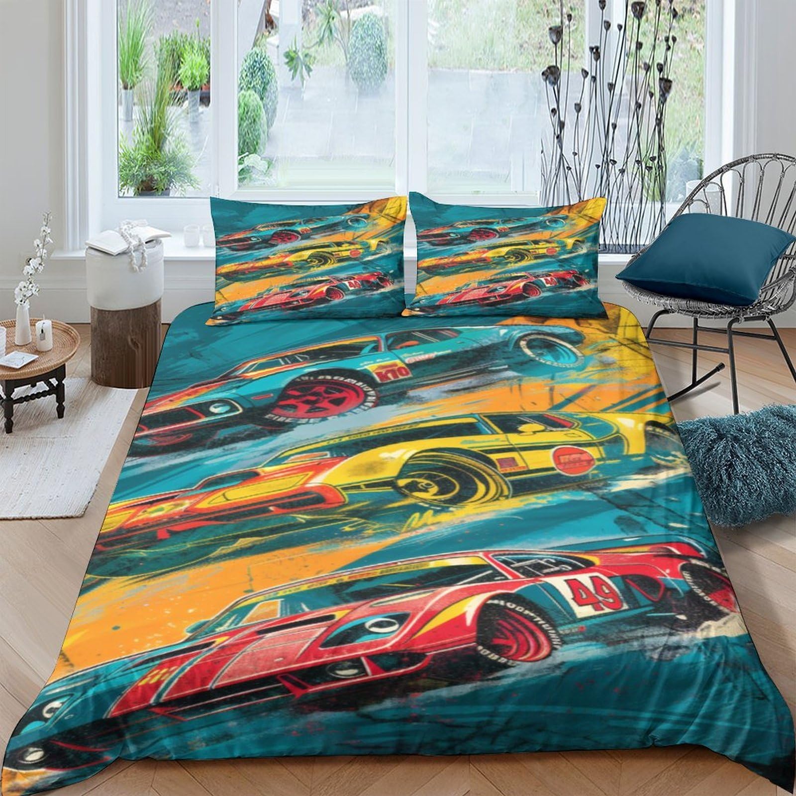 Ctjqhvkz Style-4 3D Printed Racing Car Fitted Sheet Microfiber Soft Vibrant Bed Cover For Bedroom Dorm Mattress Protection Decor Single（135X200cm）
