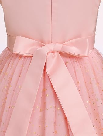 OBEEII Flower Girl Dress for Wedding Pleated V Neck Satin Tulle Princess Dress Junior Bridesmaids Pageant Formal Ball Gown