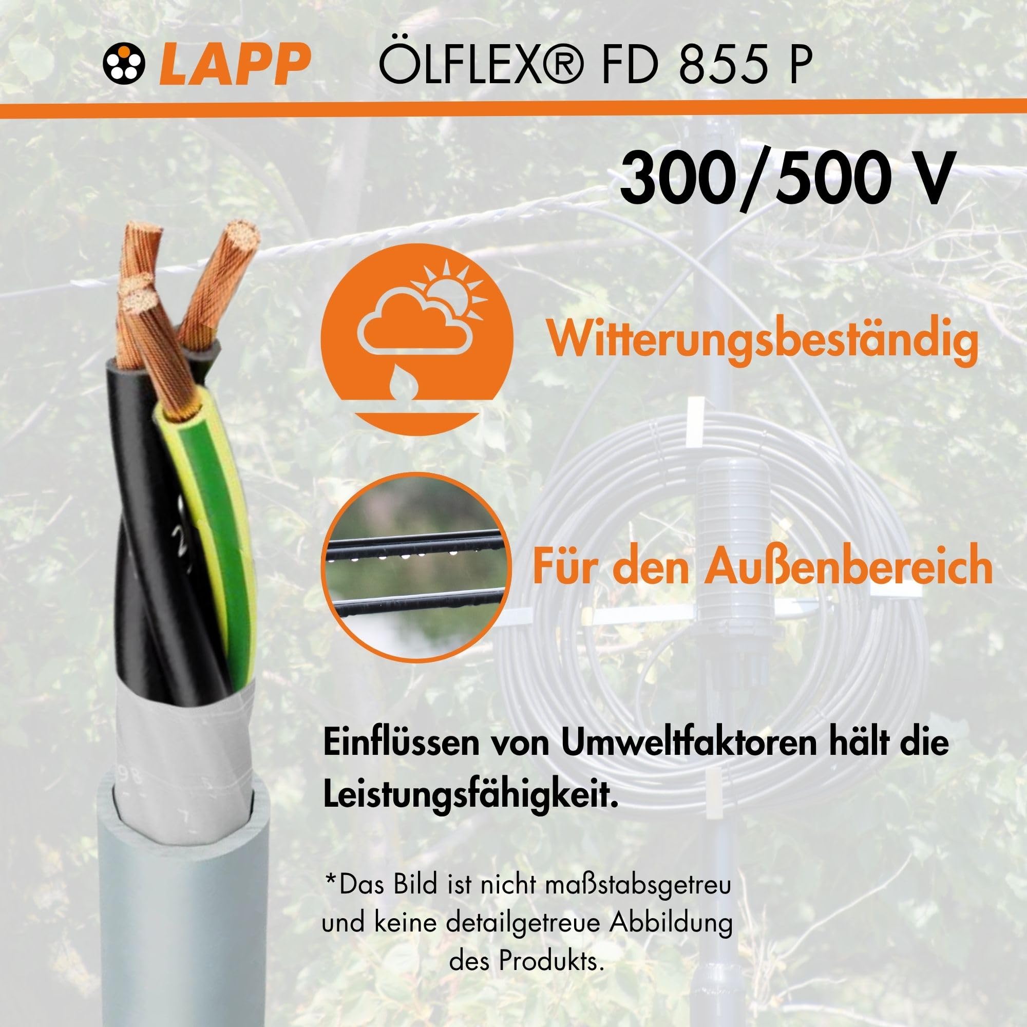 Lapp 0027576 Cavo ÖLFLEX 855P 3G1,5 mm² - Cavo di Comando Flessibile | Cavo multipolare in PUR resistente ad oli, 3 poli, sezione 1,5 mmq, ideale per posa mobile e catene portacavi